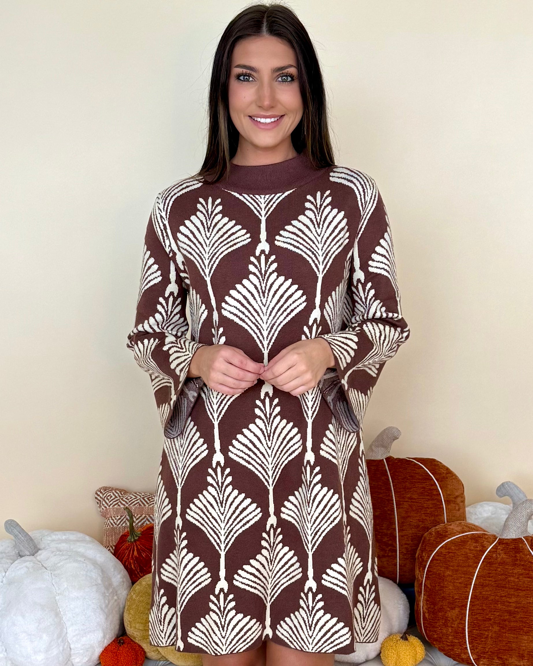 Holding Together Brown Abstract Sweater Dress-Shop-Womens-Boutique-Clothing