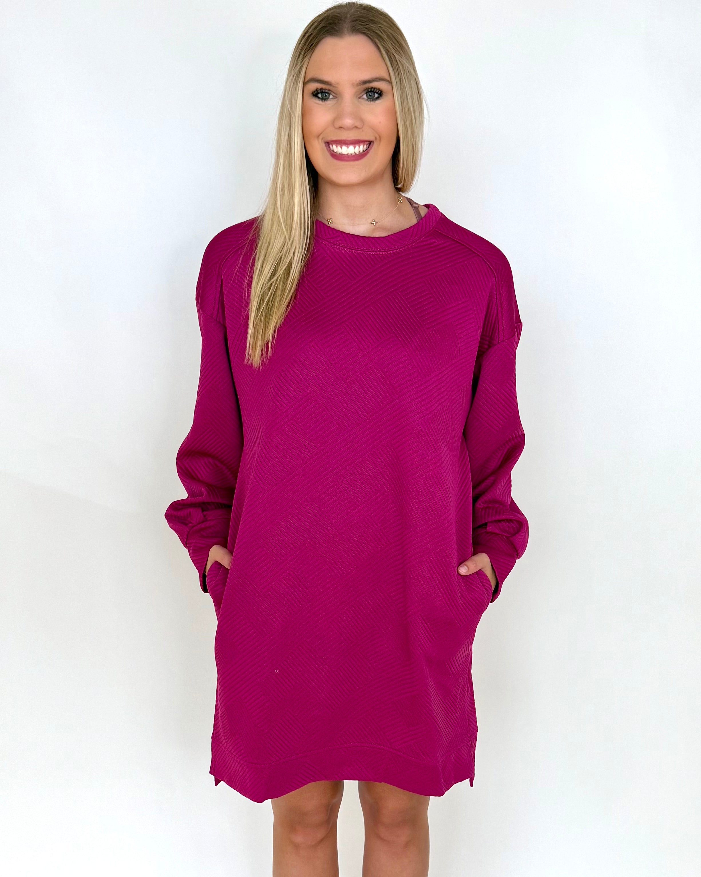 Mixed Feelings Magenta Textured Dress-Shop-Womens-Boutique-Clothing