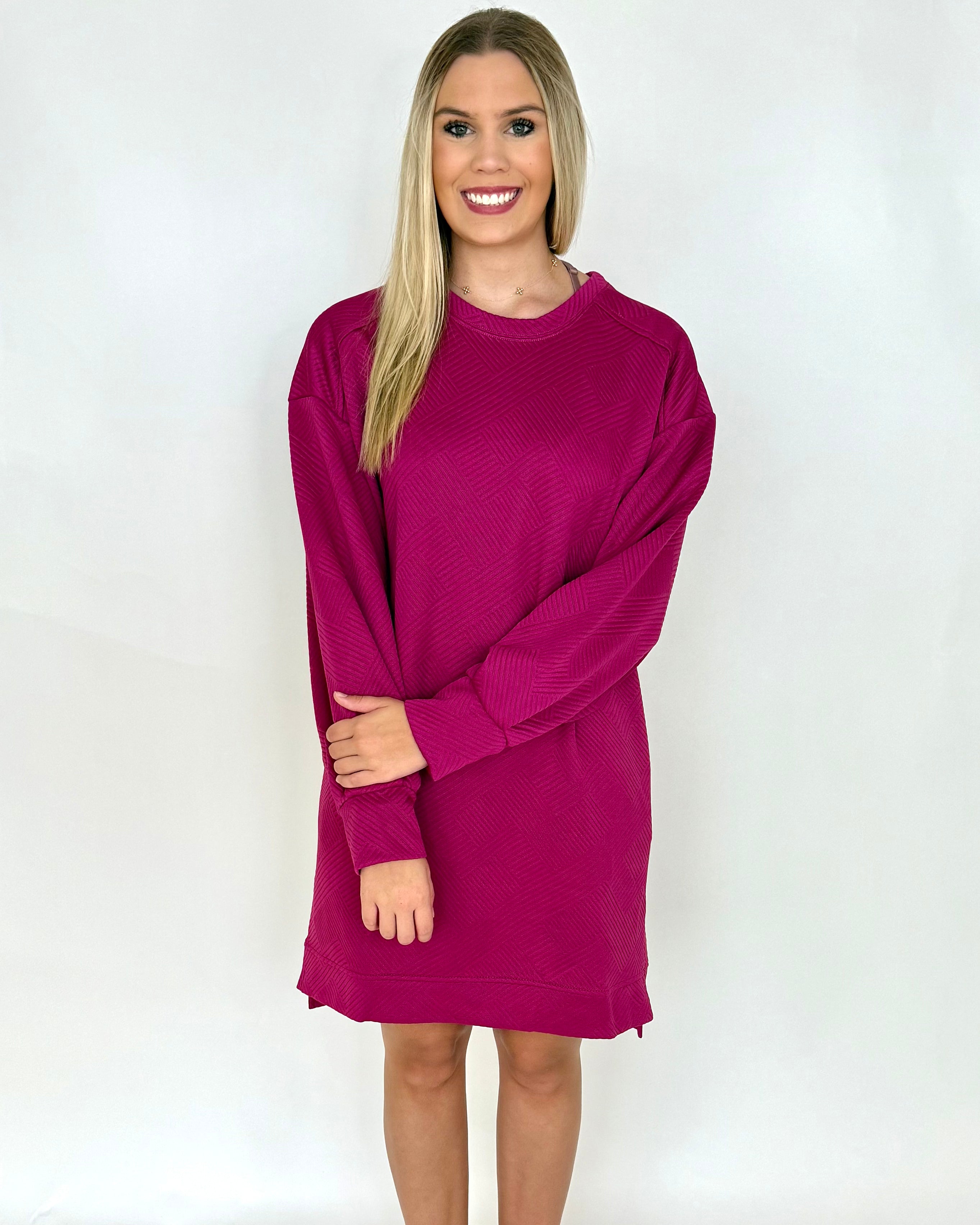 Mixed Feelings Magenta Textured Dress-Shop-Womens-Boutique-Clothing