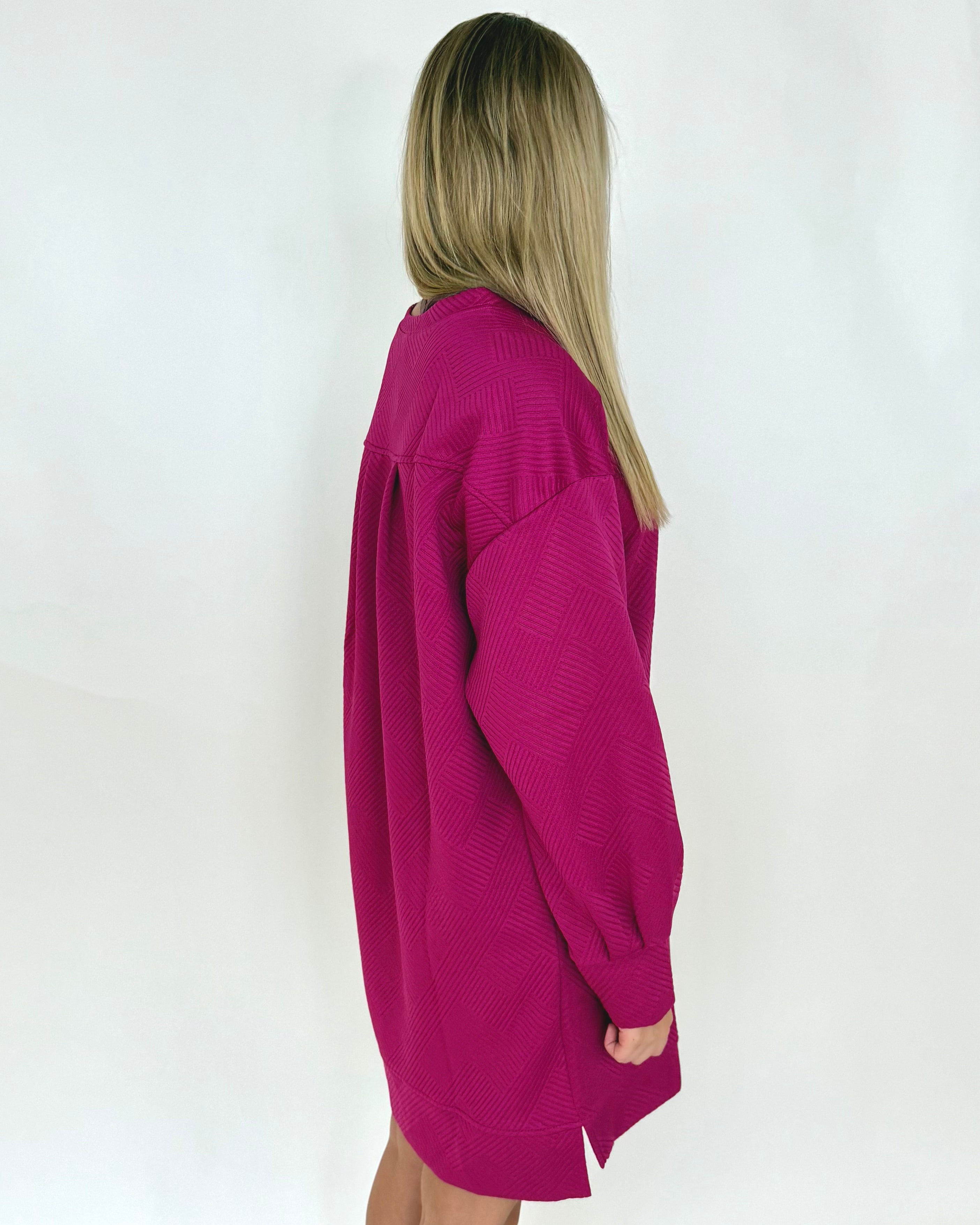 Mixed Feelings Magenta Textured Dress-Shop-Womens-Boutique-Clothing