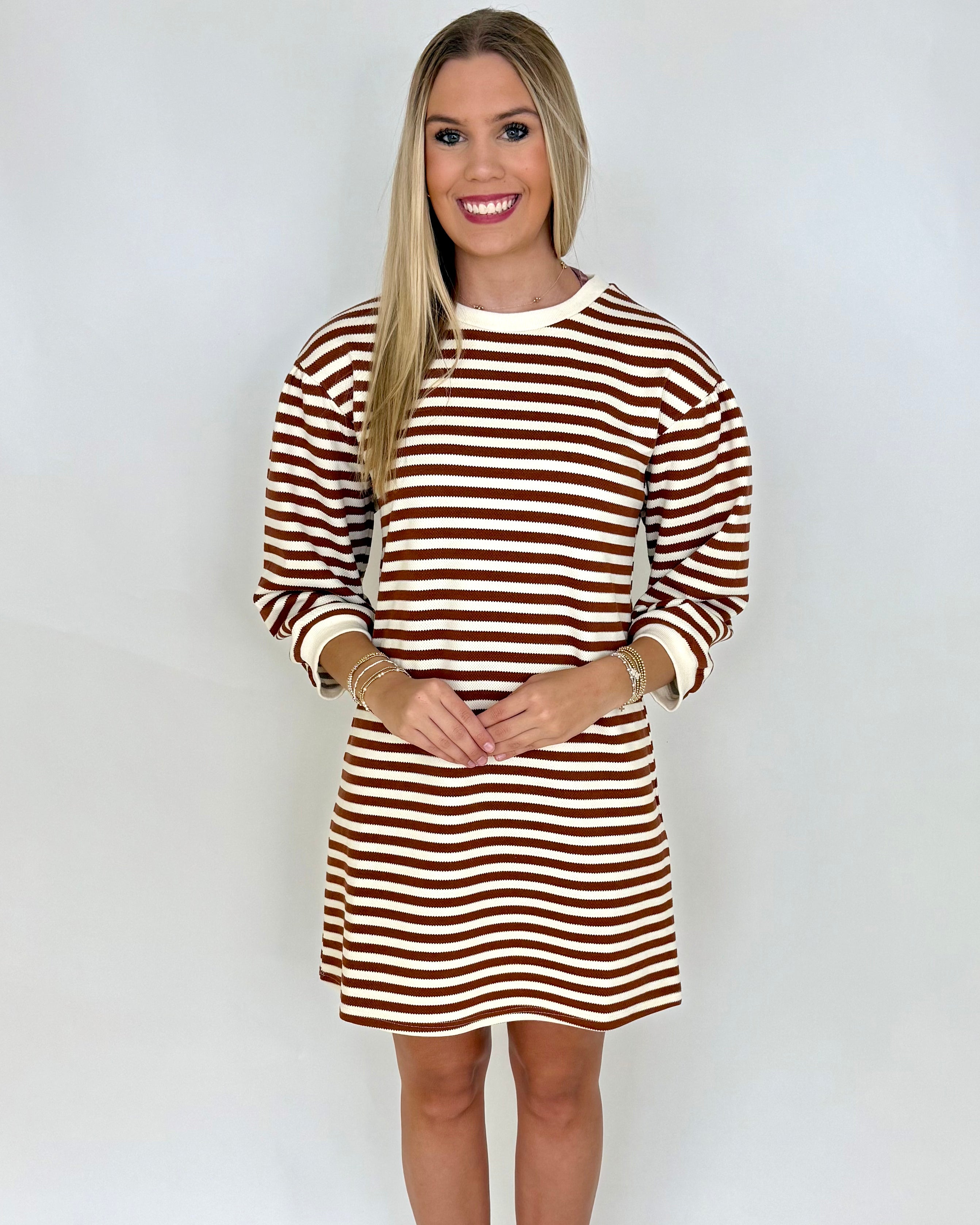 Make It Right Rust Striped Dress-Shop-Womens-Boutique-Clothing