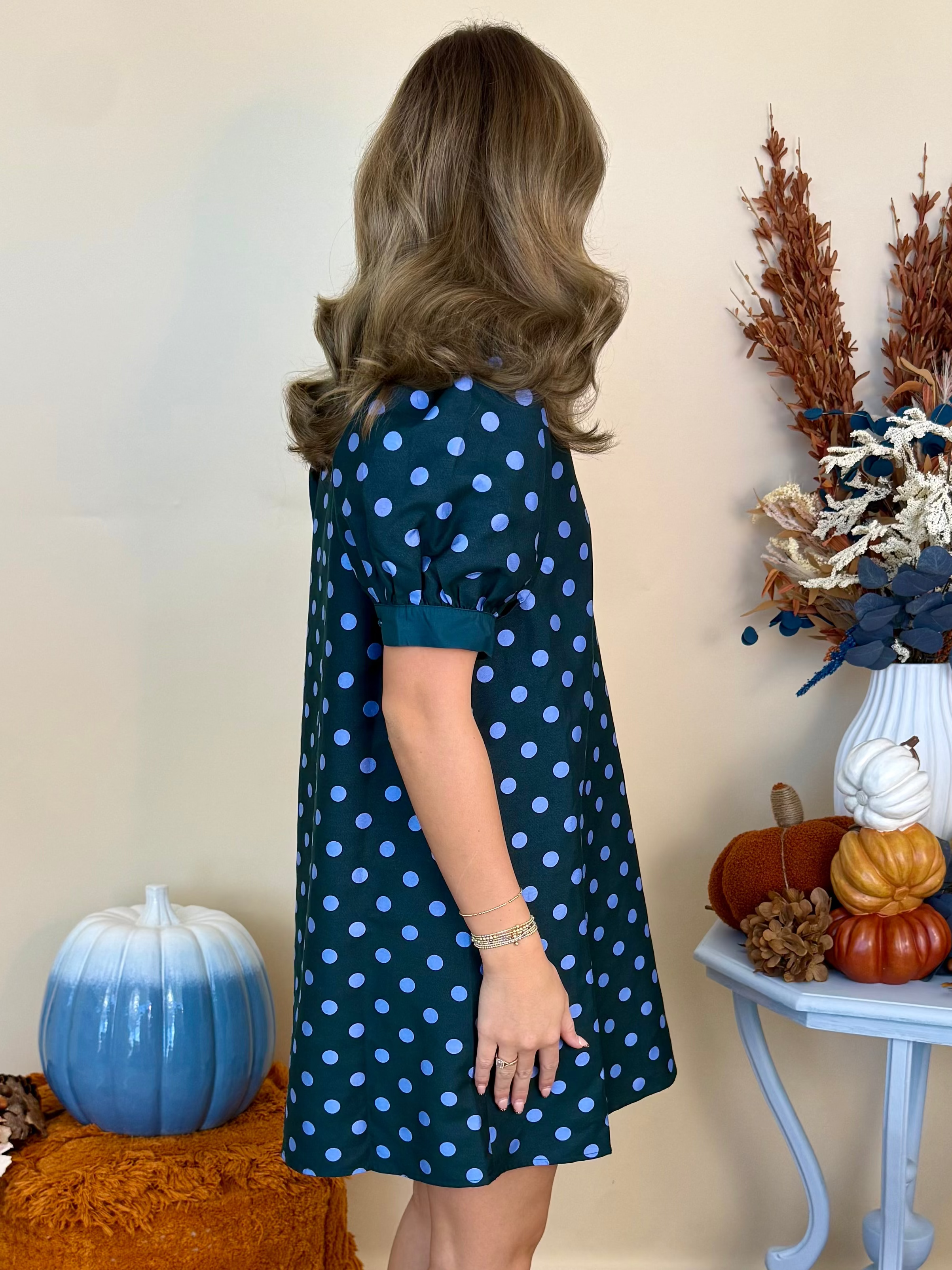 Timeless Charm Hunter Green Polka Dot V-Neck Dress-Shop-Womens-Boutique-Clothing
