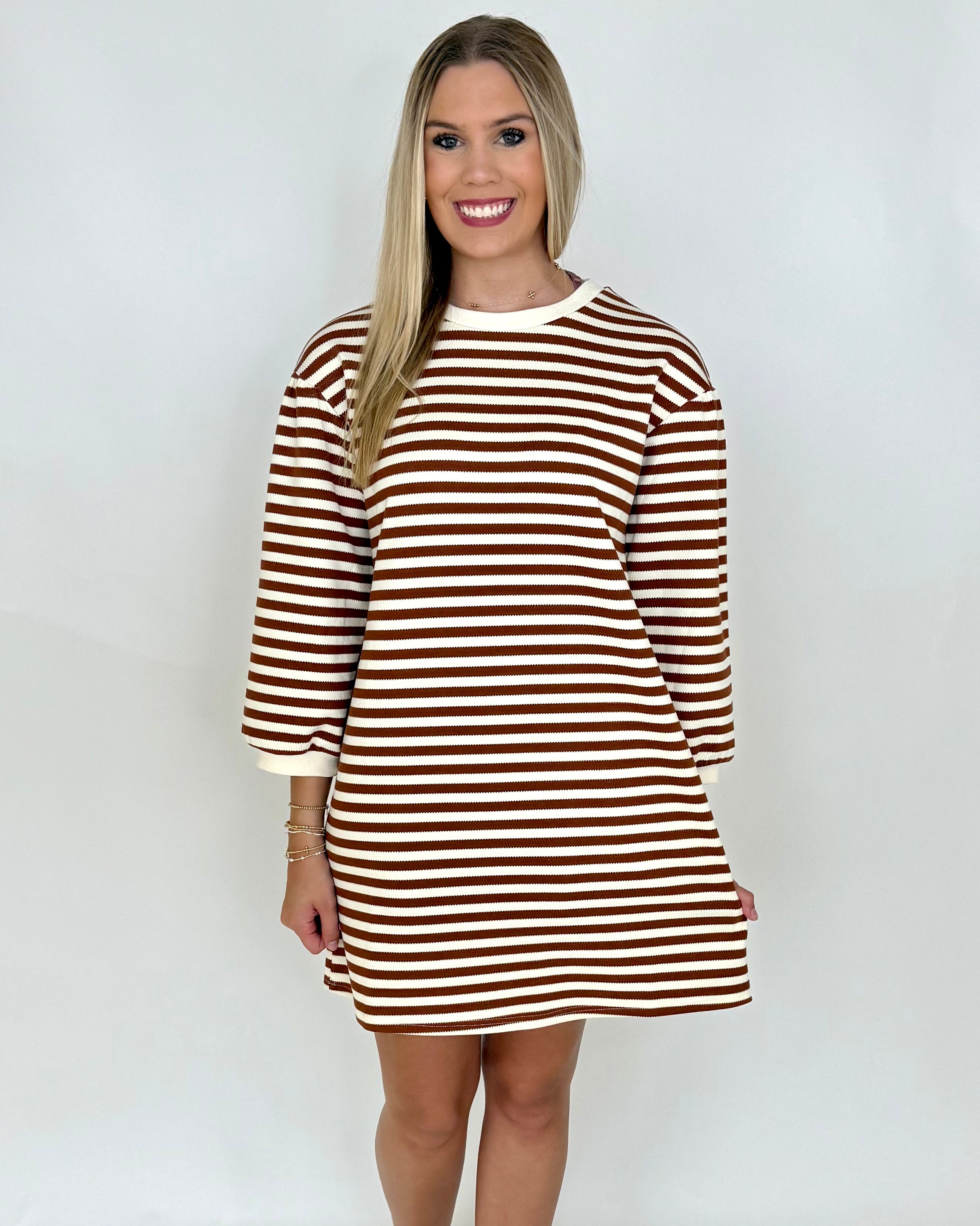 Make It Right Rust Striped Dress-Shop-Womens-Boutique-Clothing