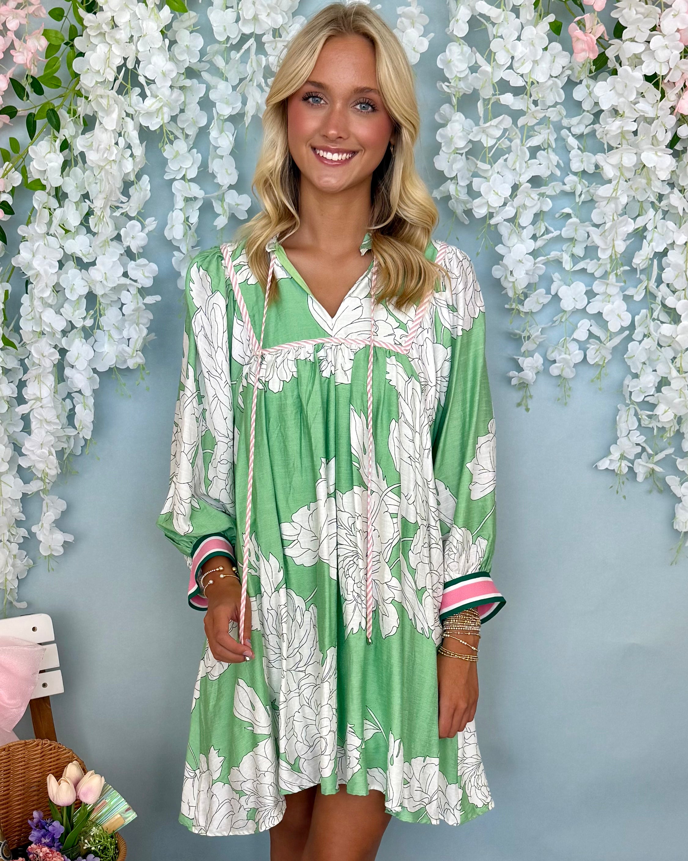 Open Doors Mint Floral Tie Dress-Shop-Womens-Boutique-Clothing