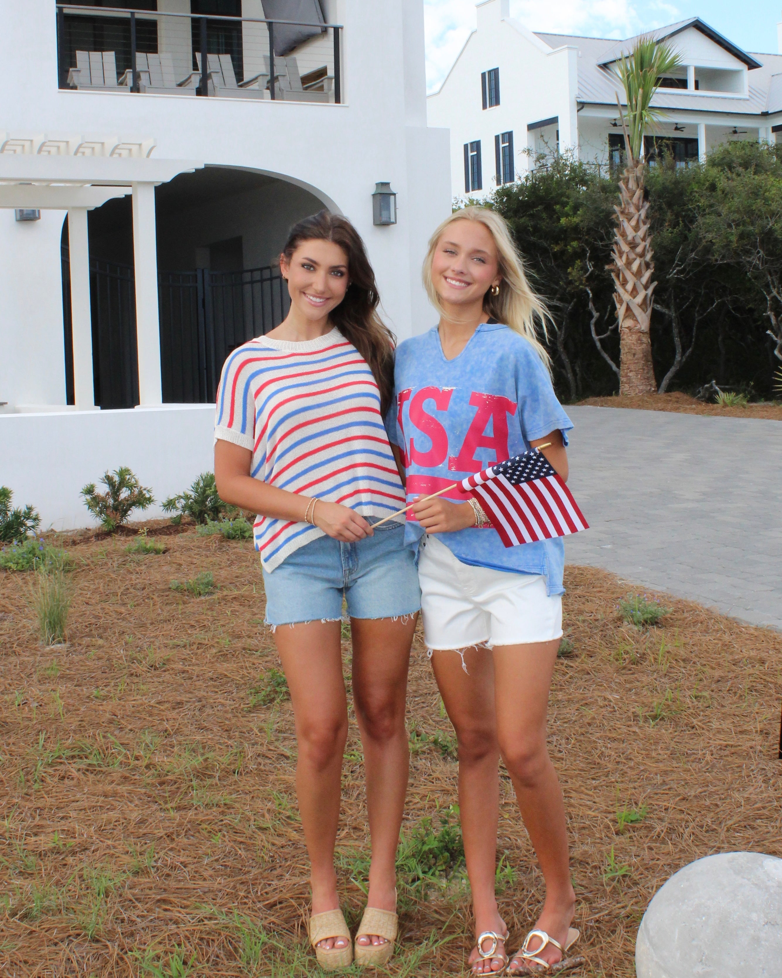 Booming Fun Red White Blue Stripe Sweater-Shop-Womens-Boutique-Clothing