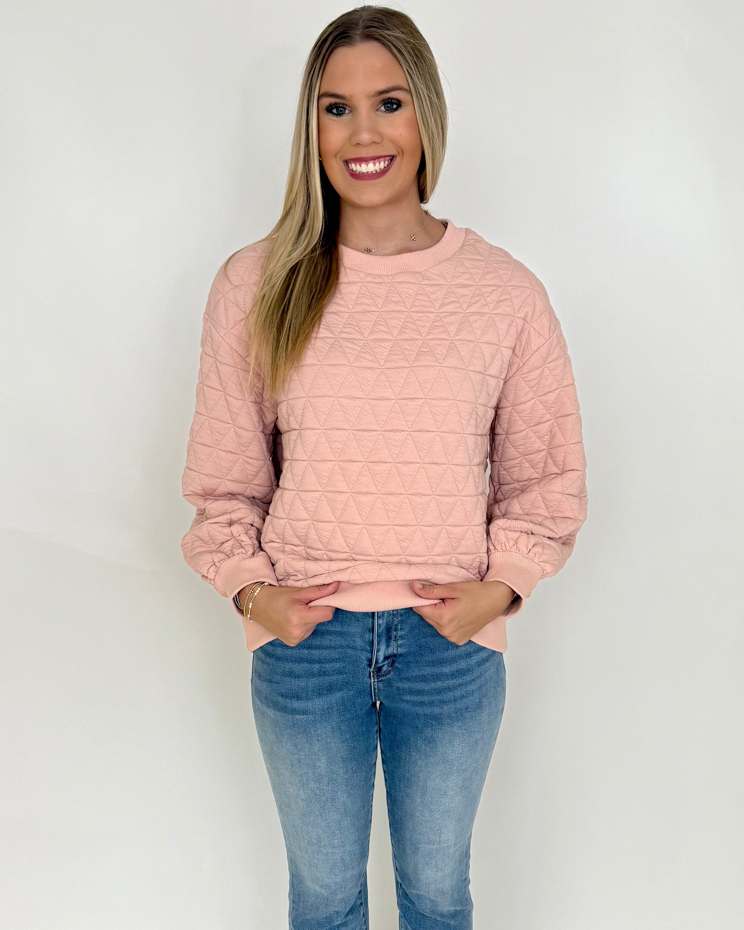 Make Moves Dusty Pink Quilted Sweatshirt-Shop-Womens-Boutique-Clothing