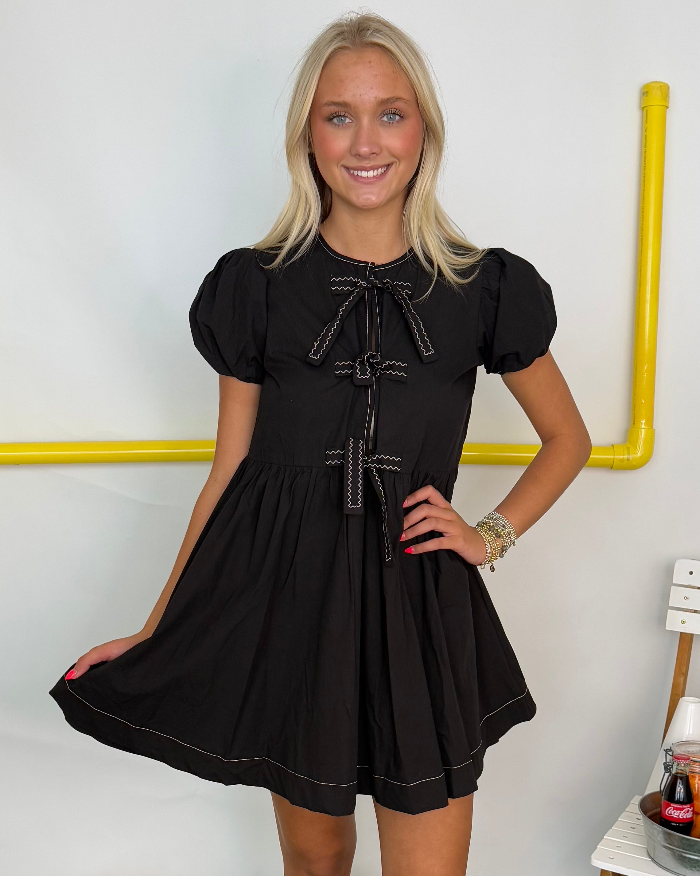Going Forward Black Tie Babydoll Dress-Shop-Womens-Boutique-Clothing