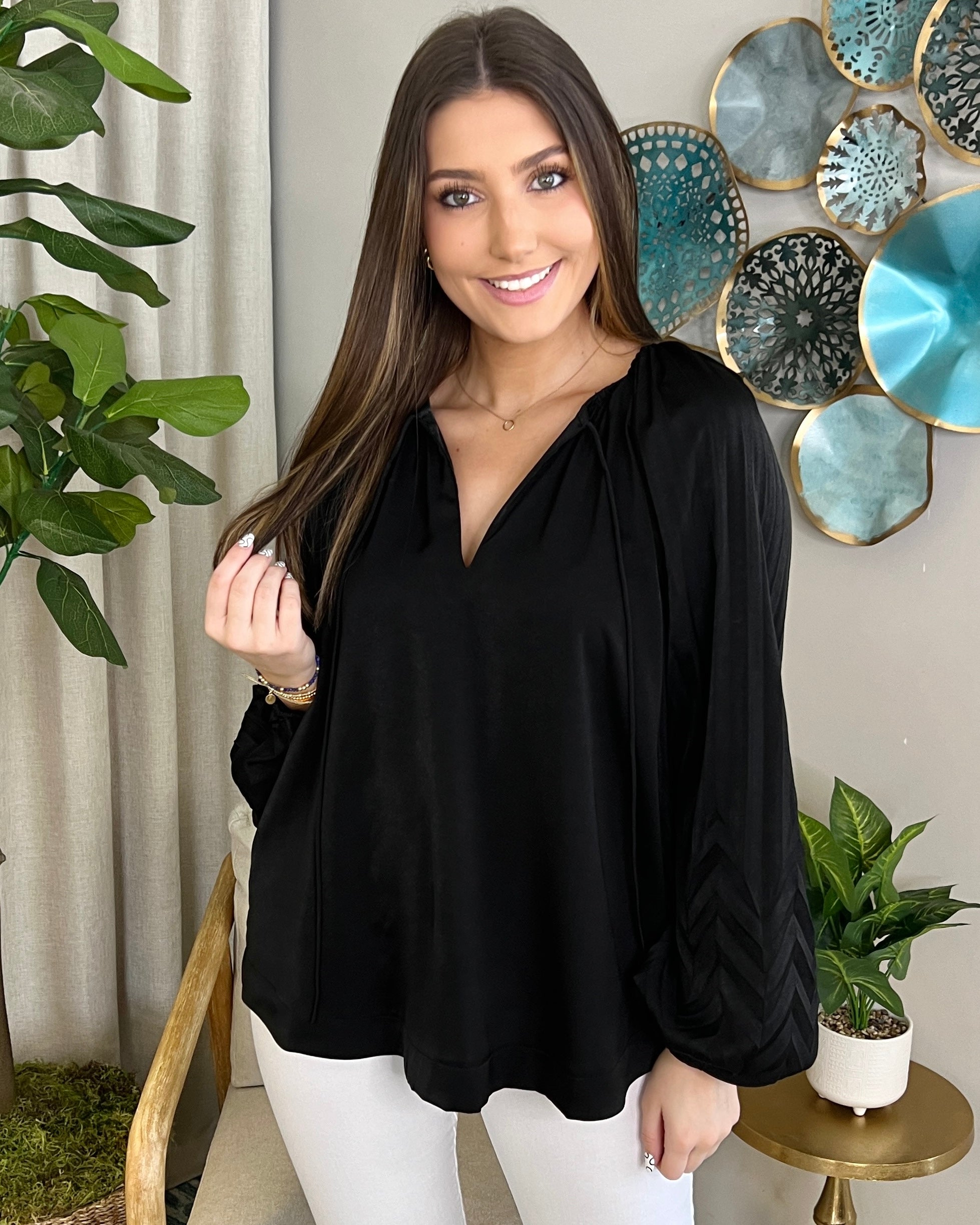 Opening Act Black Pleated Top-Shop-Womens-Boutique-Clothing