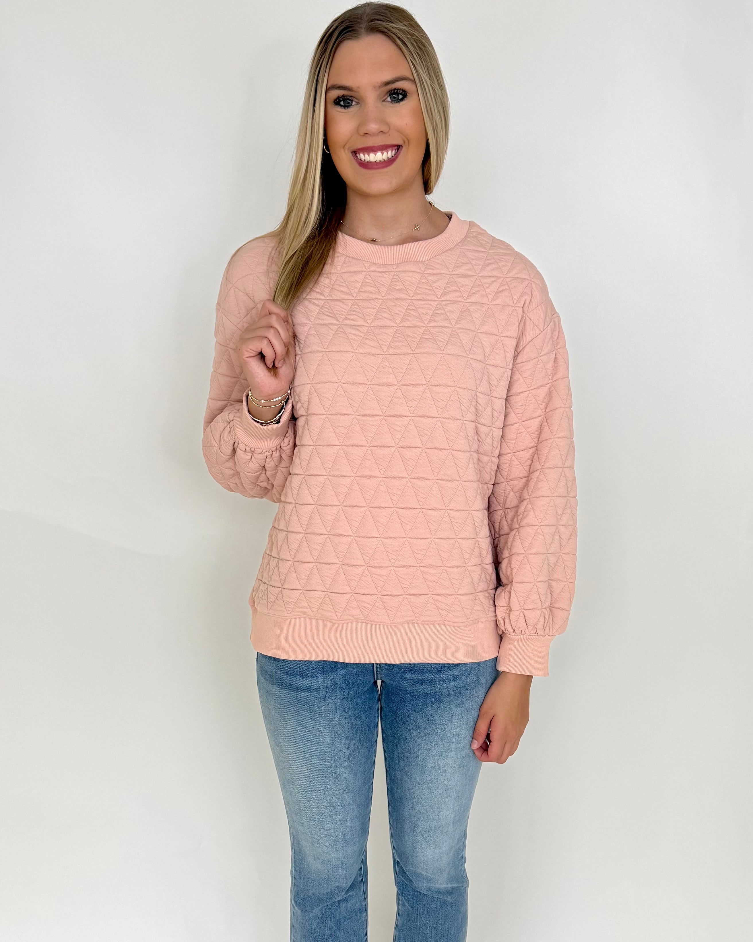 Make Moves Dusty Pink Quilted Sweatshirt-Shop-Womens-Boutique-Clothing