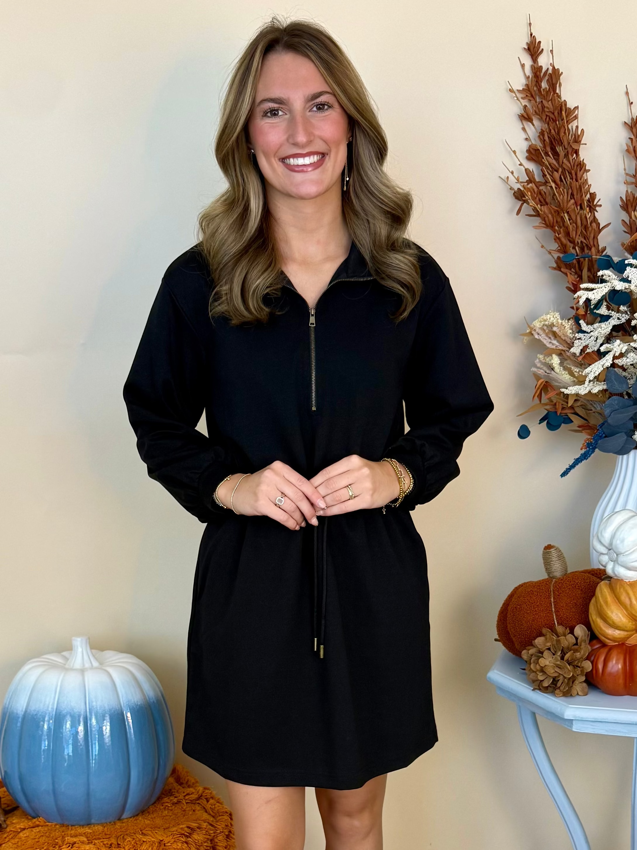 Let You Win Black Zip Drawstring Dress-Shop-Womens-Boutique-Clothing