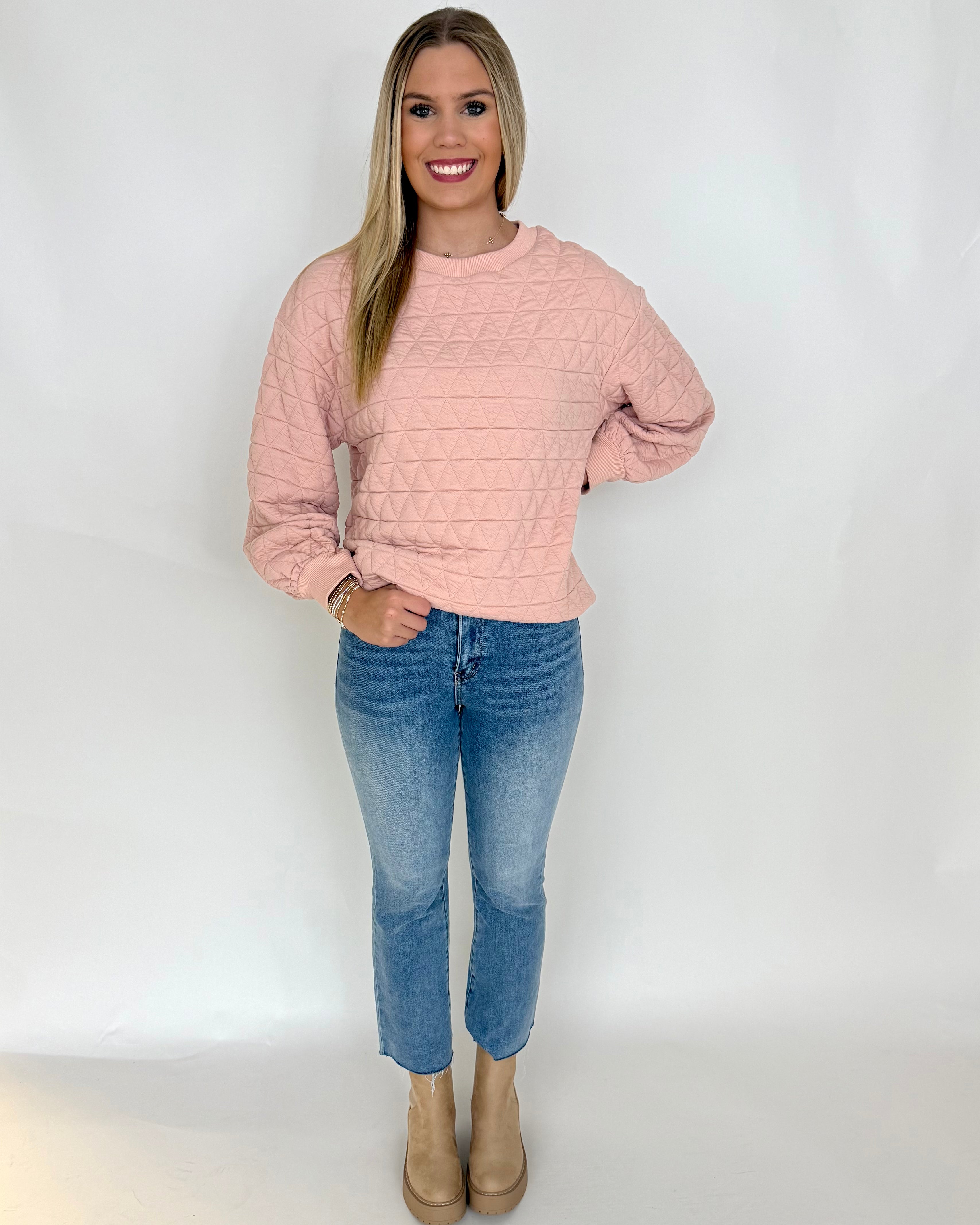 Make Moves Dusty Pink Quilted Sweatshirt-Shop-Womens-Boutique-Clothing