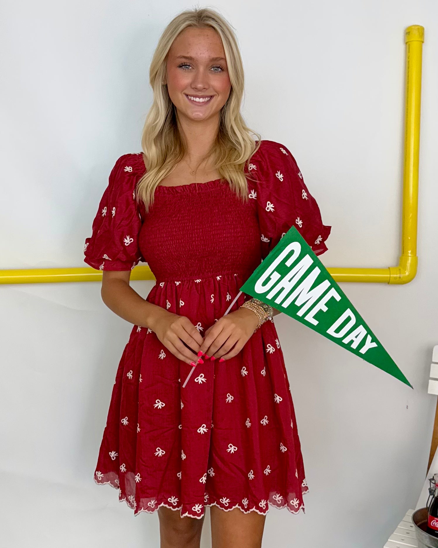 Lovely Days Red Bow Embroidered Dress-Shop-Womens-Boutique-Clothing