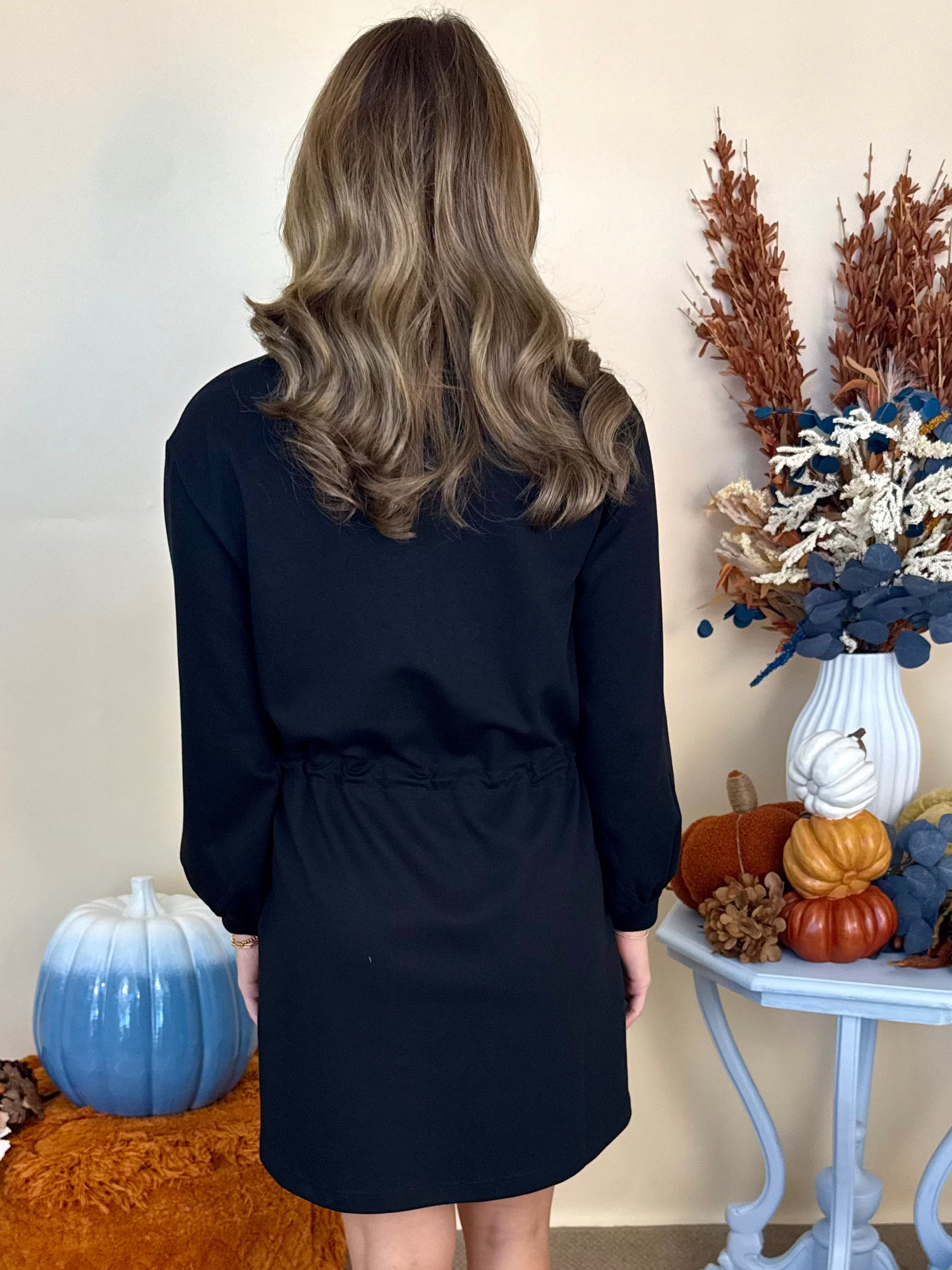 Let You Win Black Zip Drawstring Dress-Shop-Womens-Boutique-Clothing