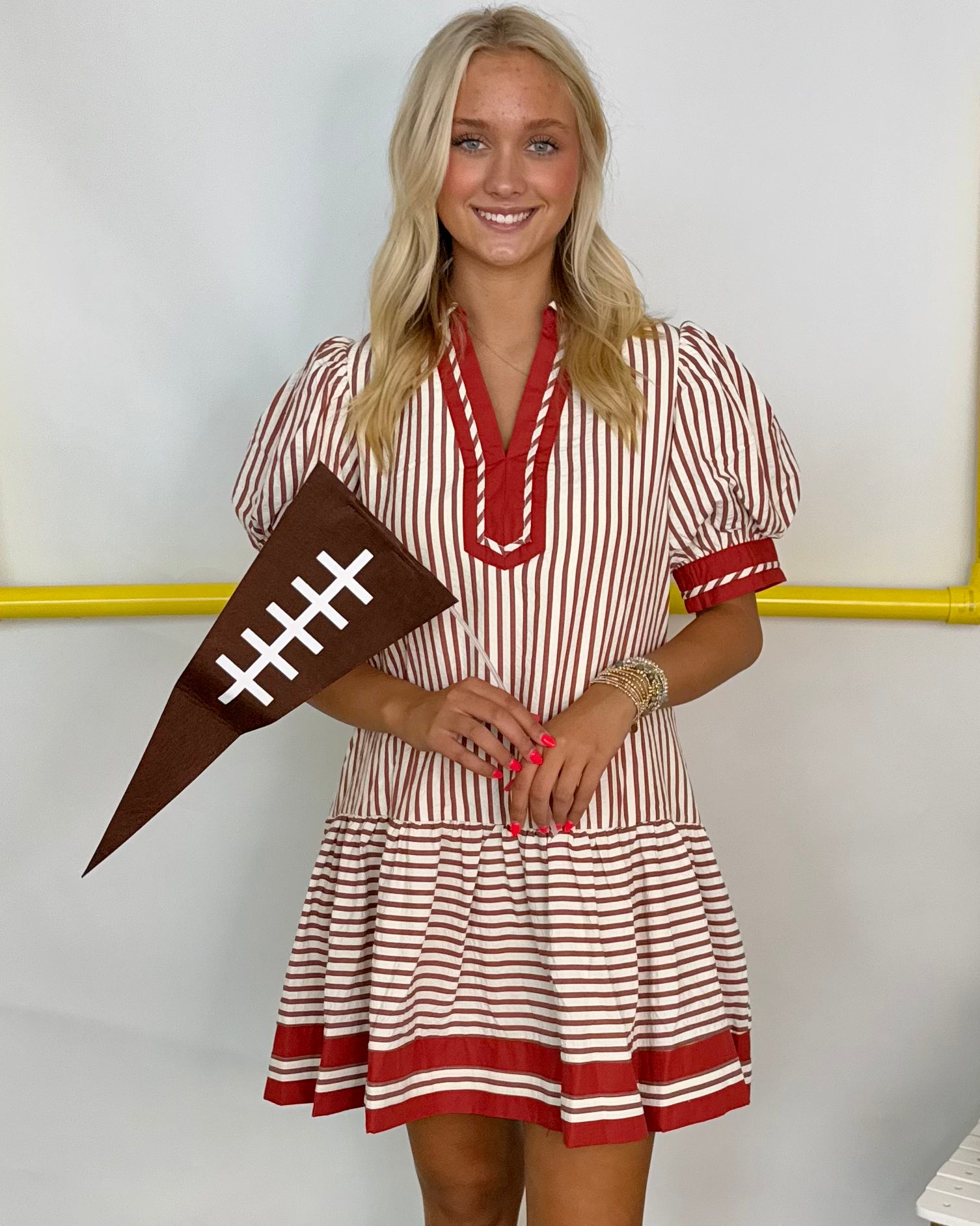 Fall Behind Rust Textured Stripe Dress-Shop-Womens-Boutique-Clothing