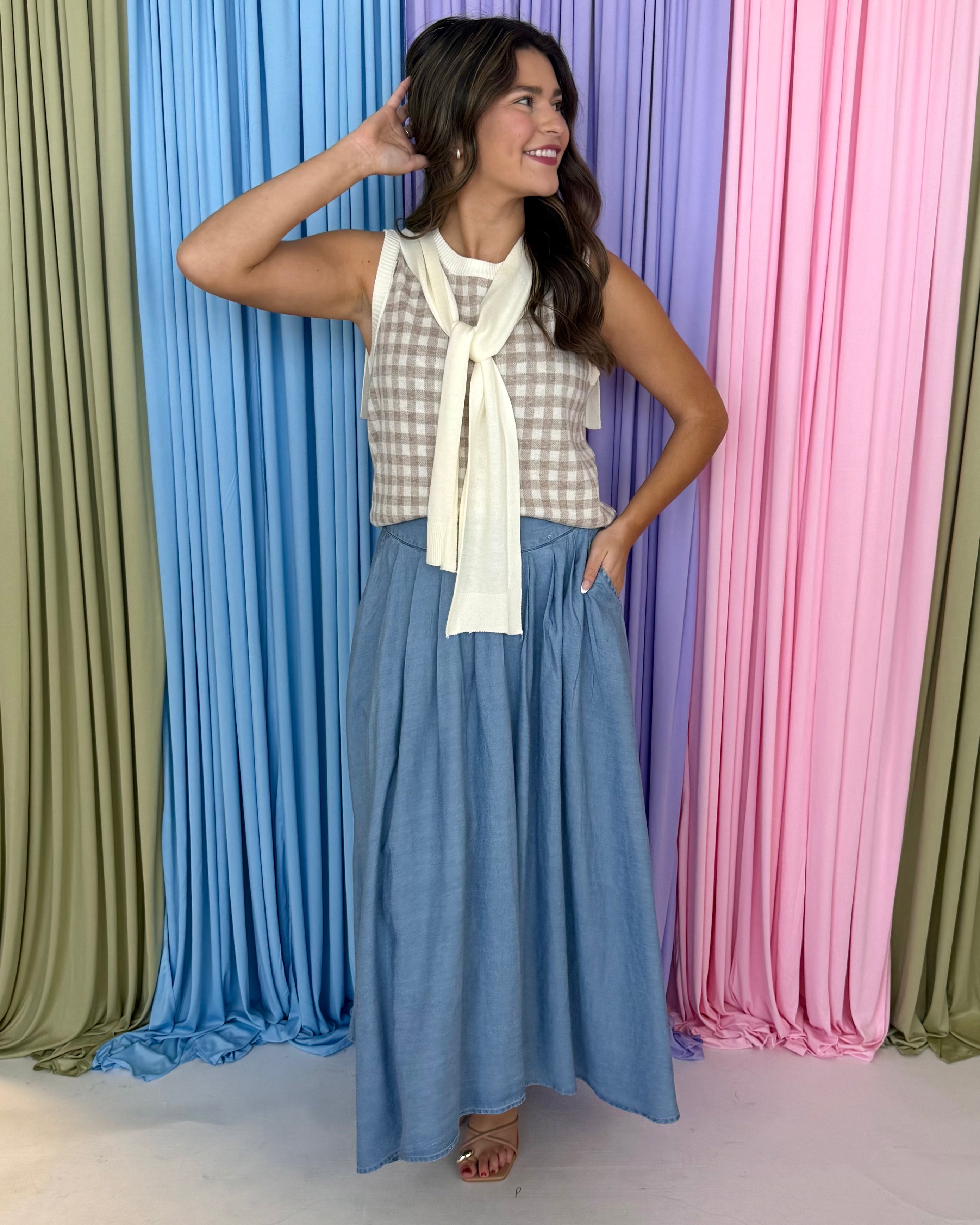 Pretty Whisper Oatmeal Gingham Two Piece Sweater-Shop-Womens-Boutique-Clothing