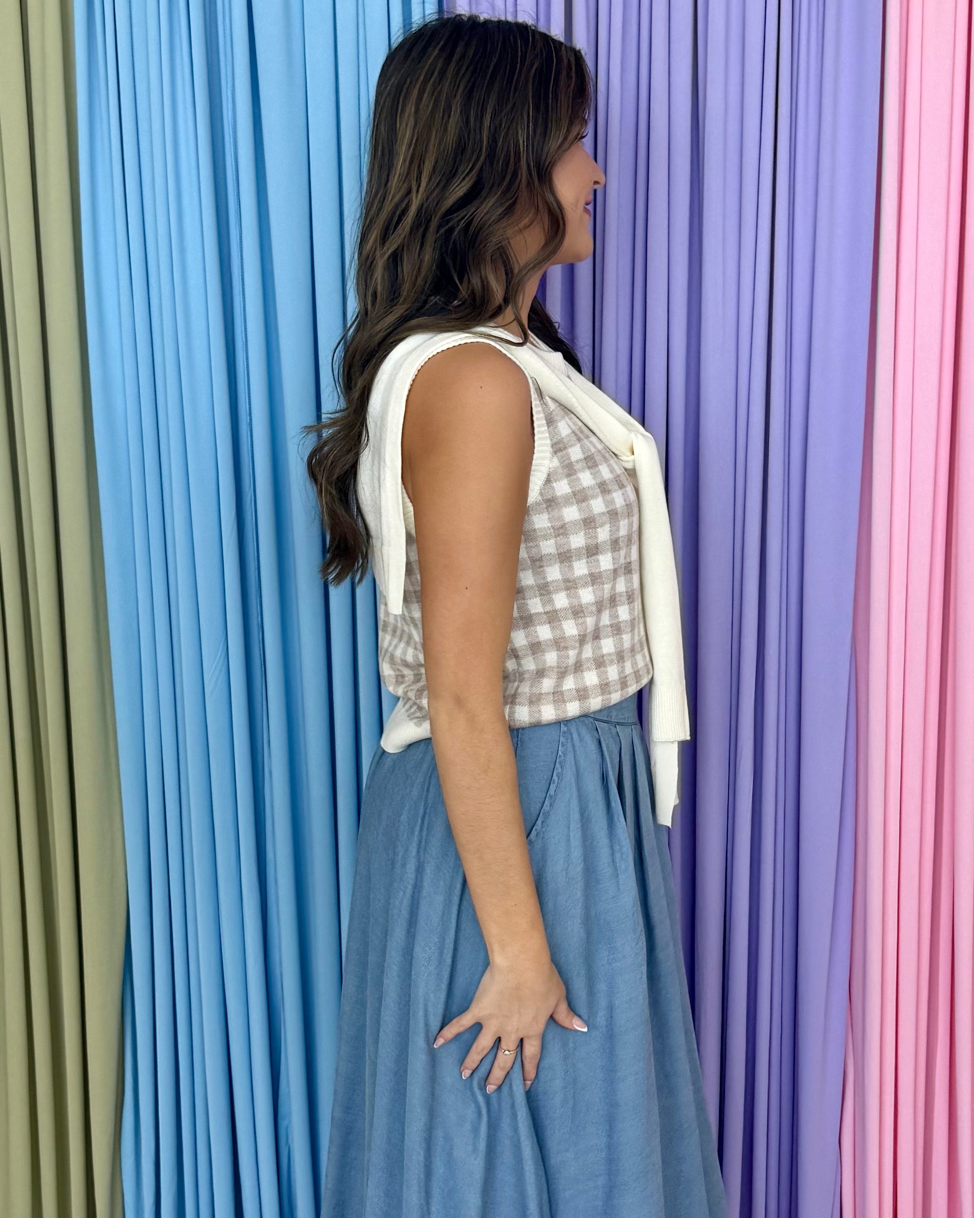 Pretty Whisper Oatmeal Gingham Two Piece Sweater-Shop-Womens-Boutique-Clothing