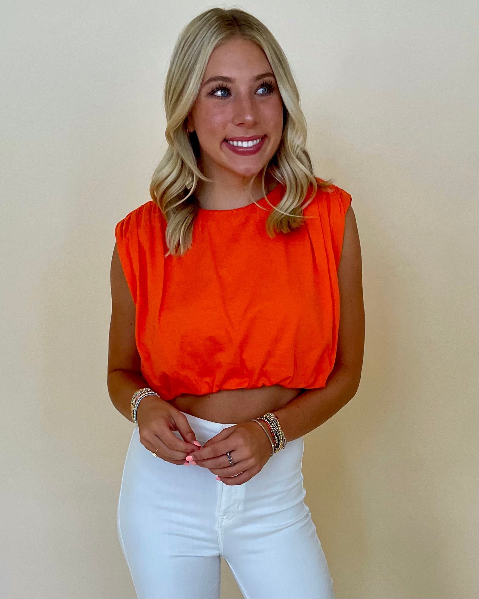 Go Long Orange Bubble Crop Top-Shop-Womens-Boutique-Clothing