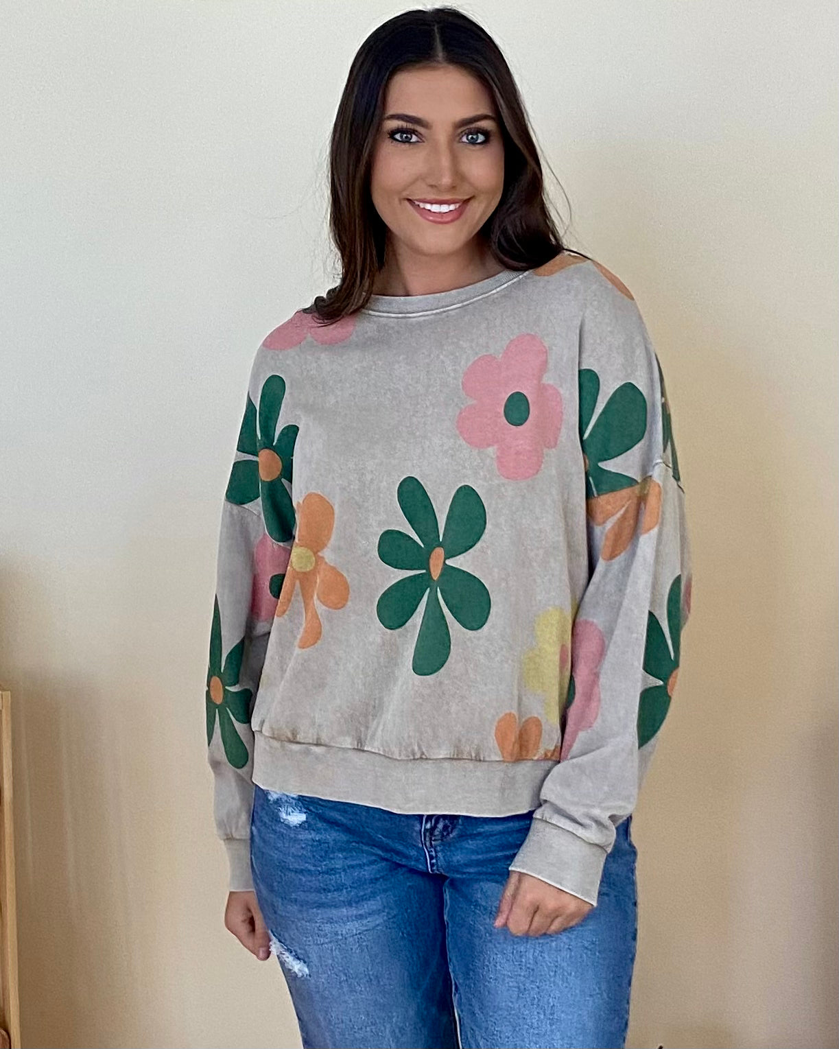 Free Mind Mocha Flower Sweatshirt-Shop-Womens-Boutique-Clothing