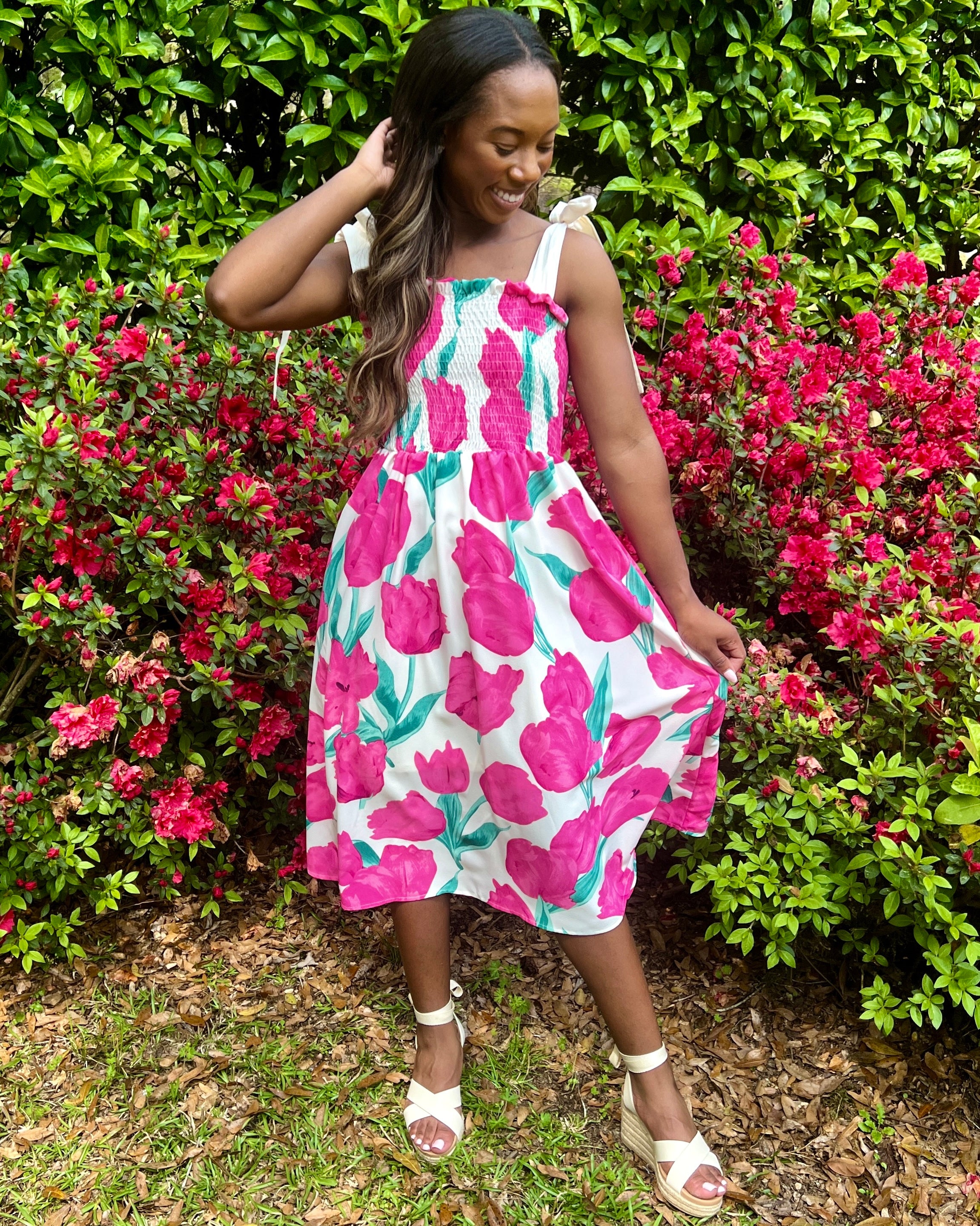 Blossoming Joy Cream Floral Midi Dress-Shop-Womens-Boutique-Clothing