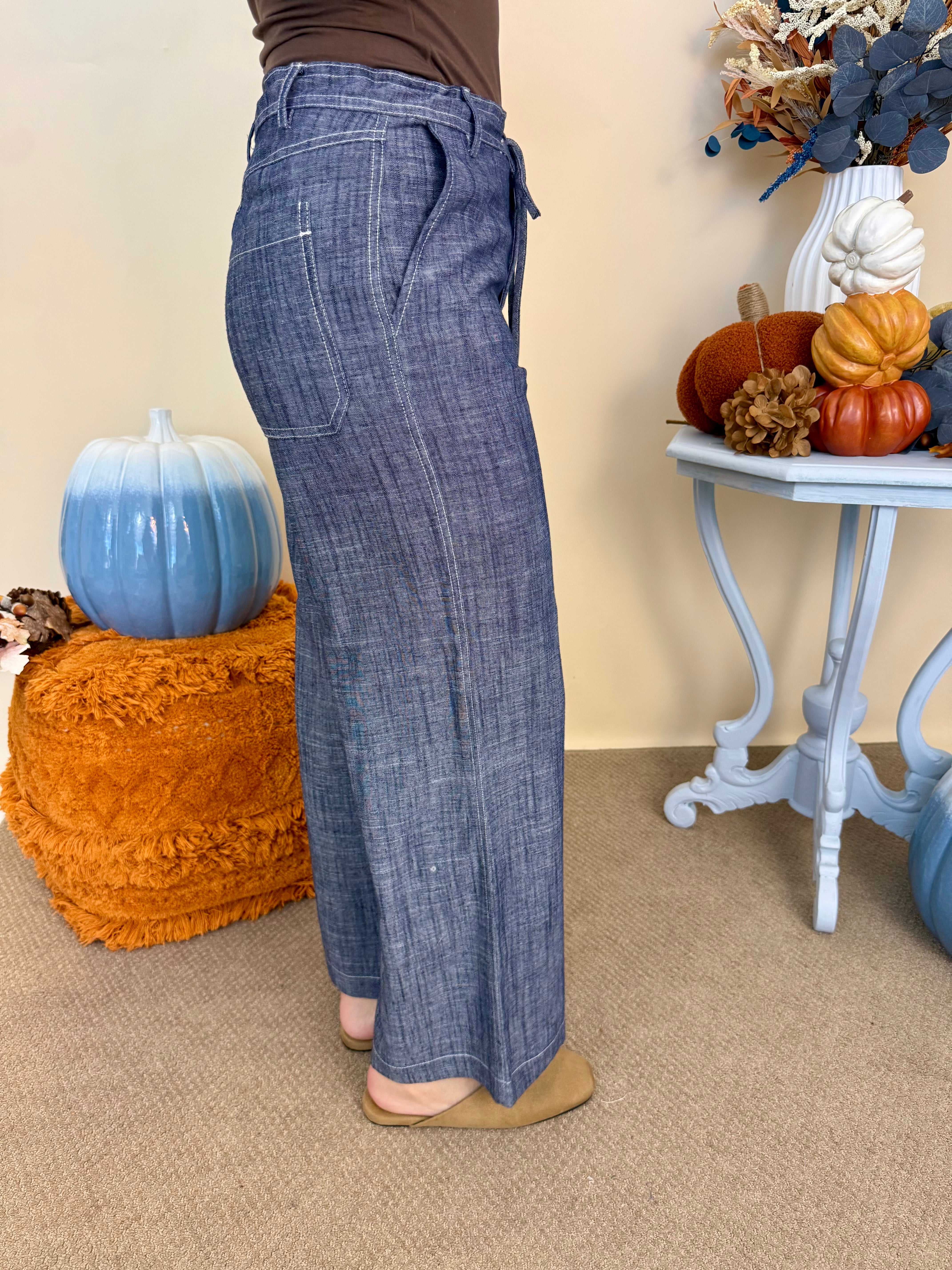 Sunlit Meadows Navy Straight Leg Pants-Shop-Womens-Boutique-Clothing