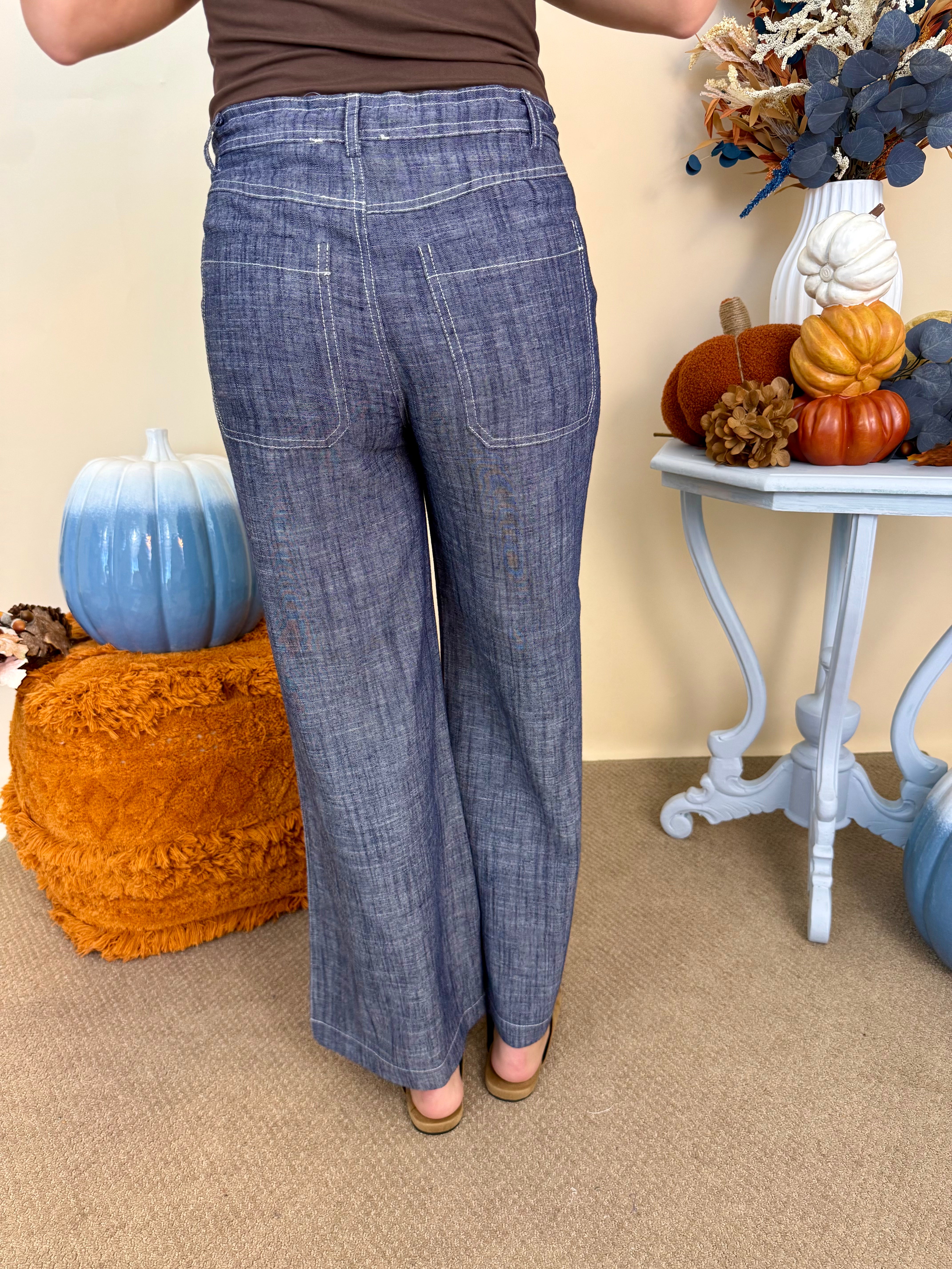 Sunlit Meadows Navy Straight Leg Pants-Shop-Womens-Boutique-Clothing