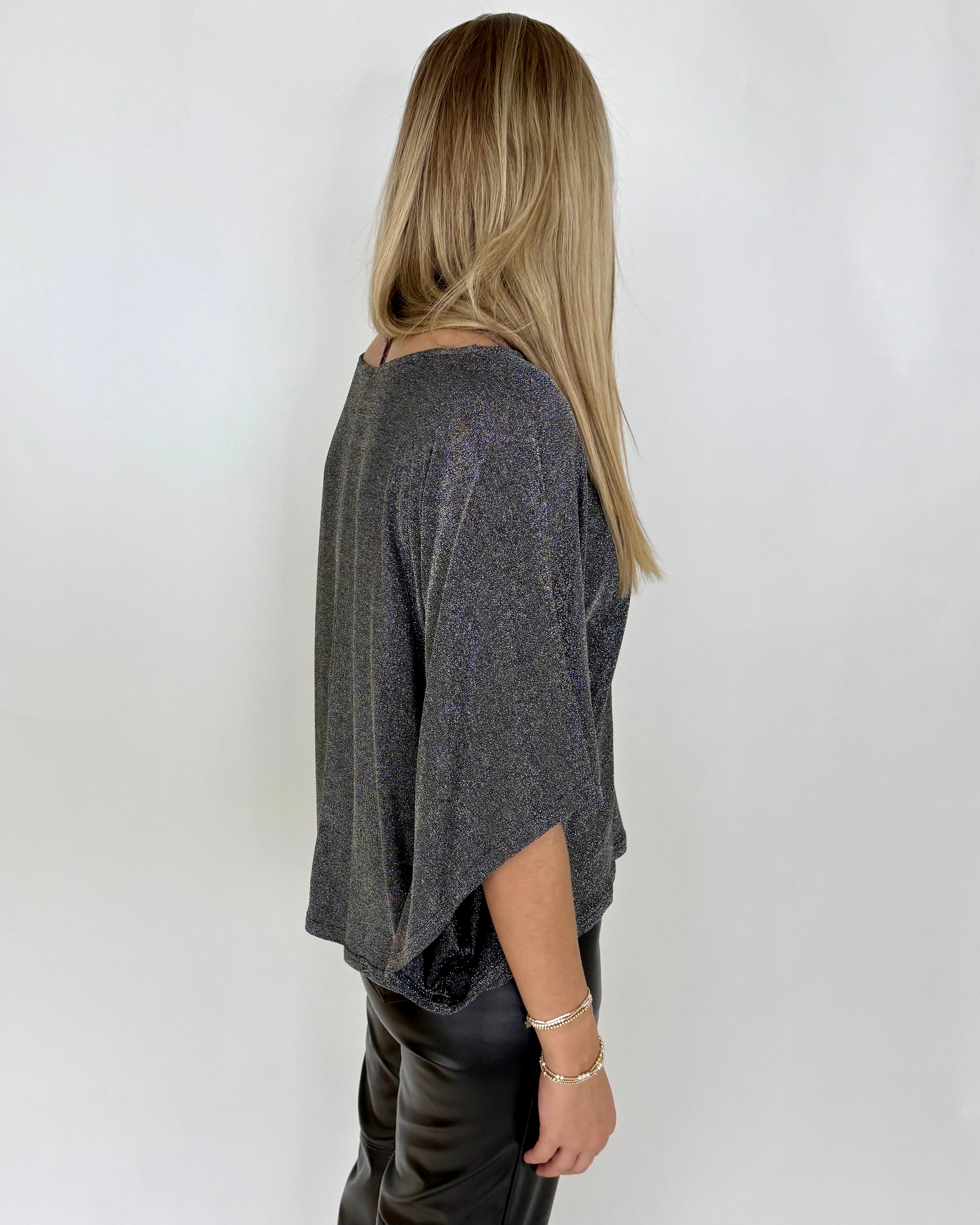 Found Your Love Black Metallic Kimono Sleeve Top-Shop-Womens-Boutique-Clothing