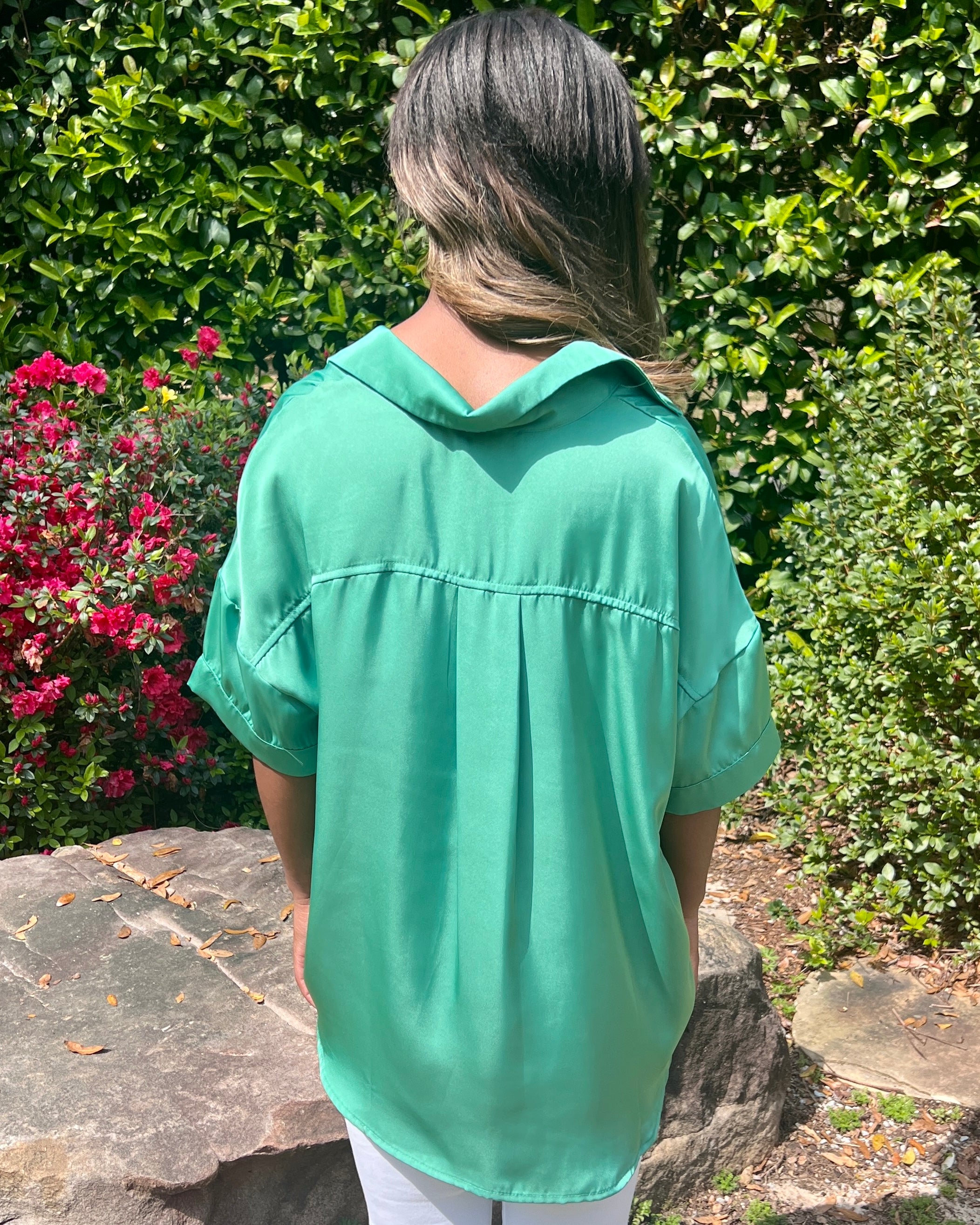 Still Night Green Satin Collared Top-Shop-Womens-Boutique-Clothing