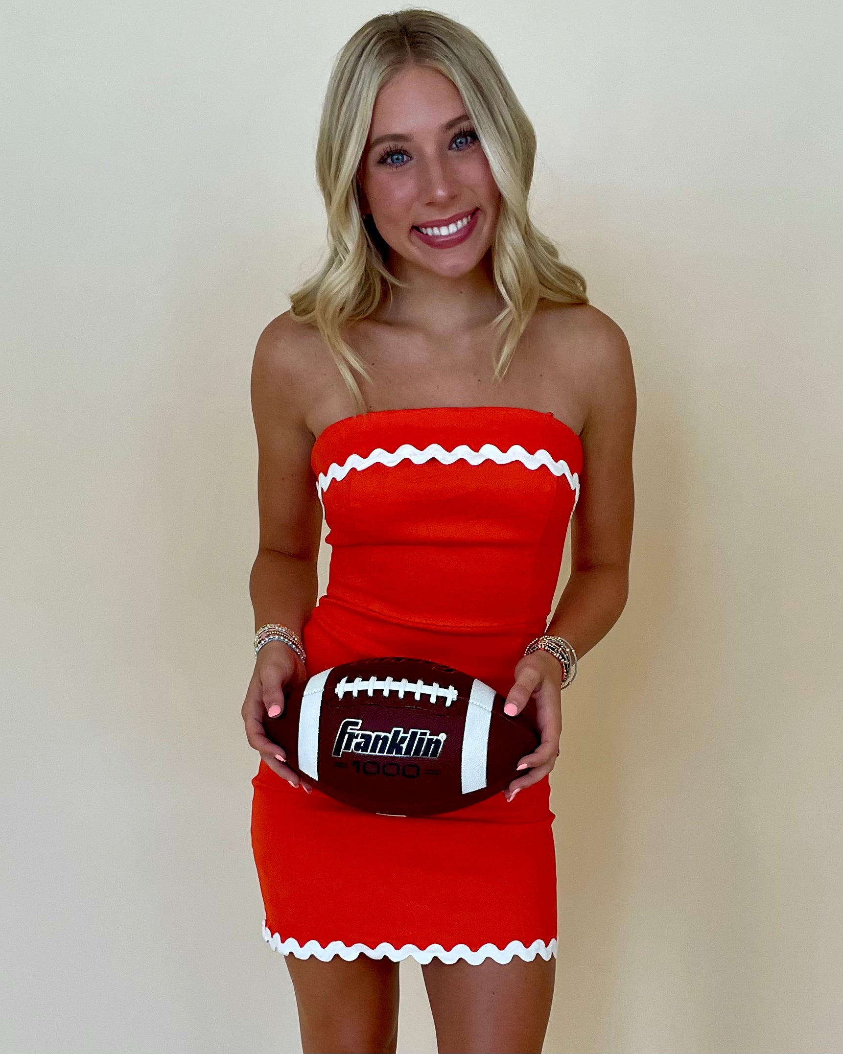 Happy Gameday Orange/White Wavy Trim Dress