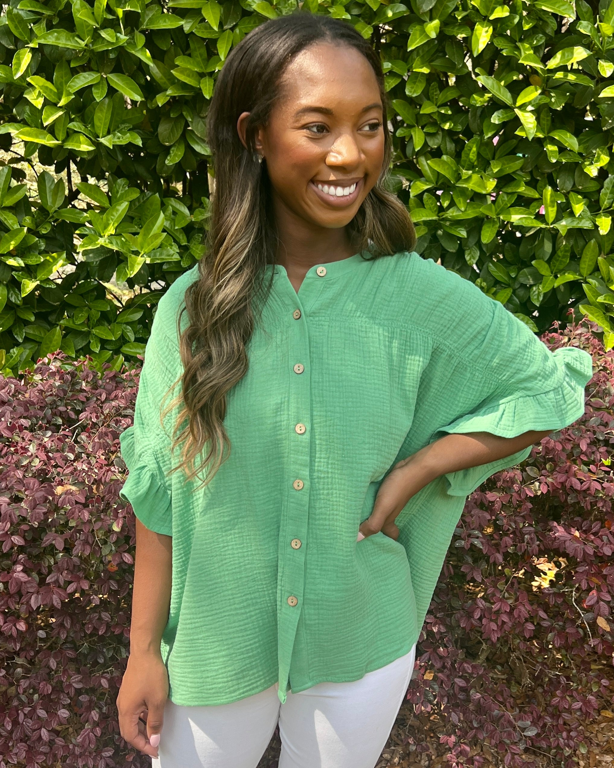 Always Be Apple Green Button Down Top-Shop-Womens-Boutique-Clothing