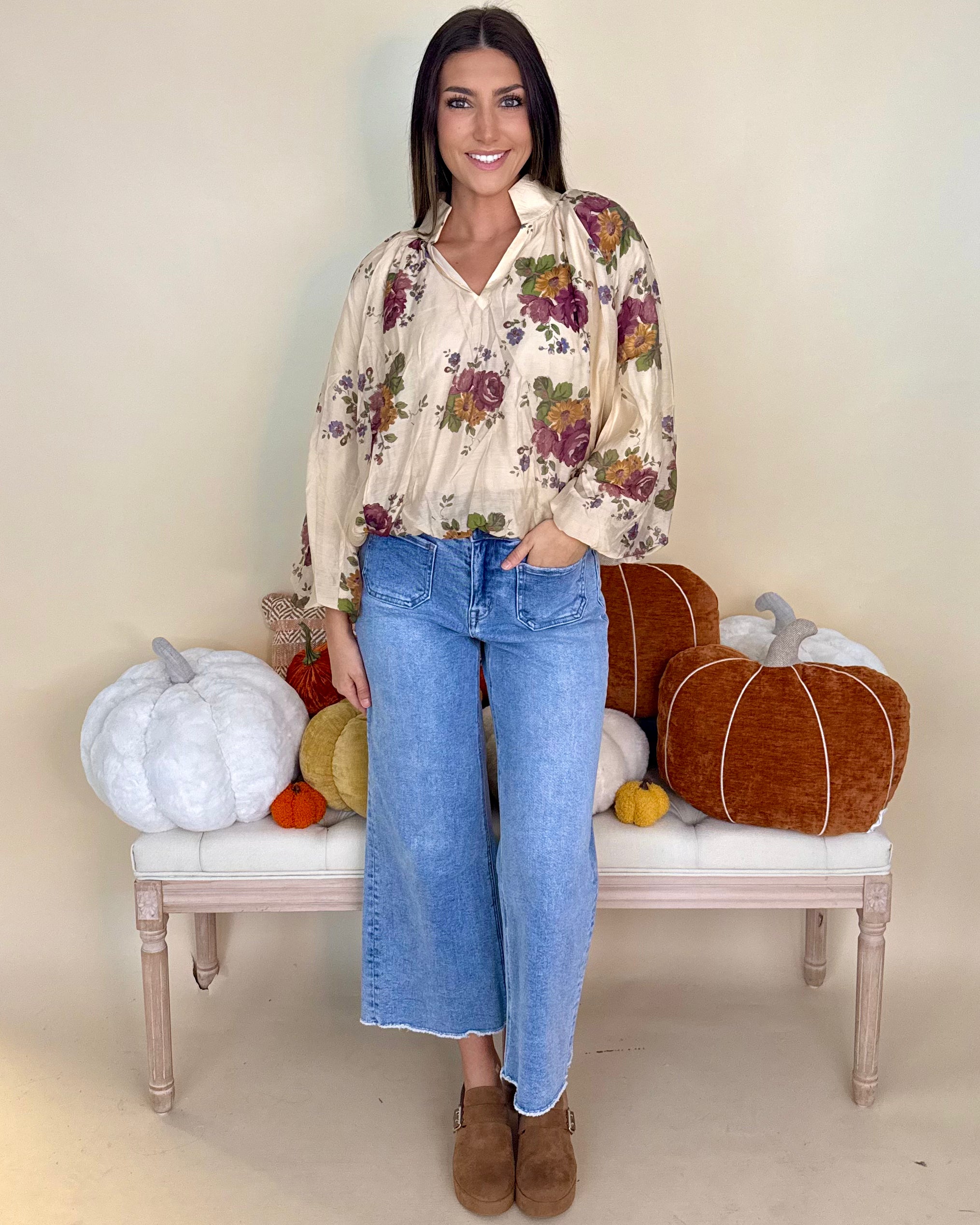 Melting Hearts Ecru Floral Top-Shop-Womens-Boutique-Clothing