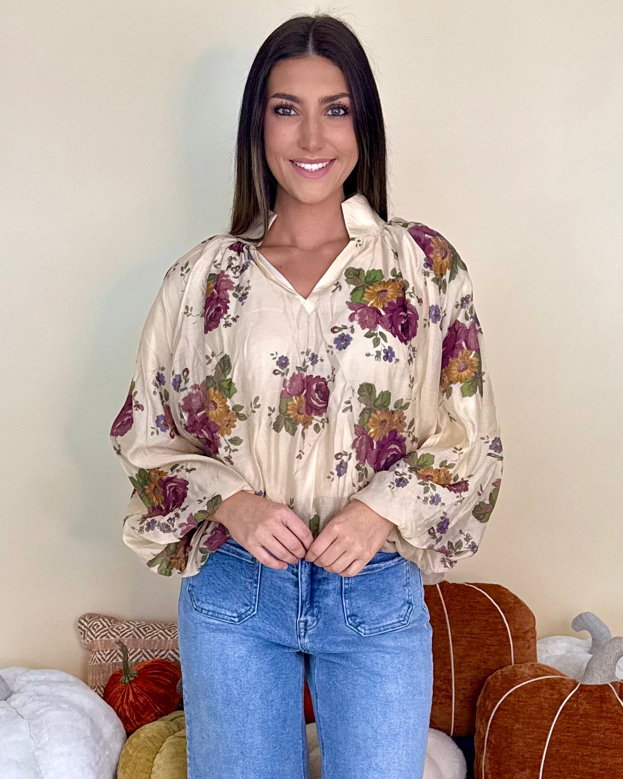 Melting Hearts Ecru Floral Top-Shop-Womens-Boutique-Clothing