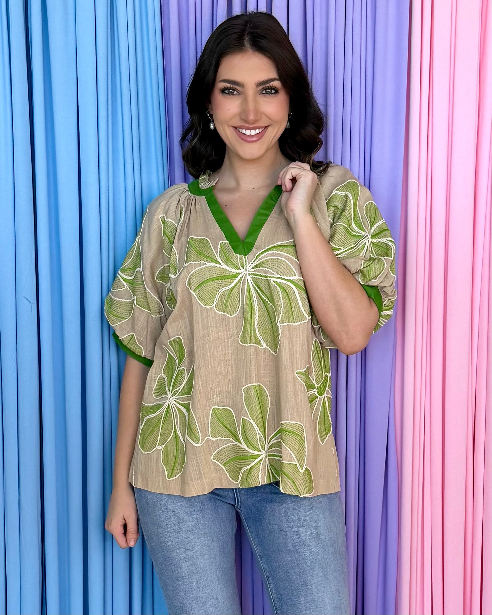 Starting It Off Taupe Embroidered Top-Shop-Womens-Boutique-Clothing