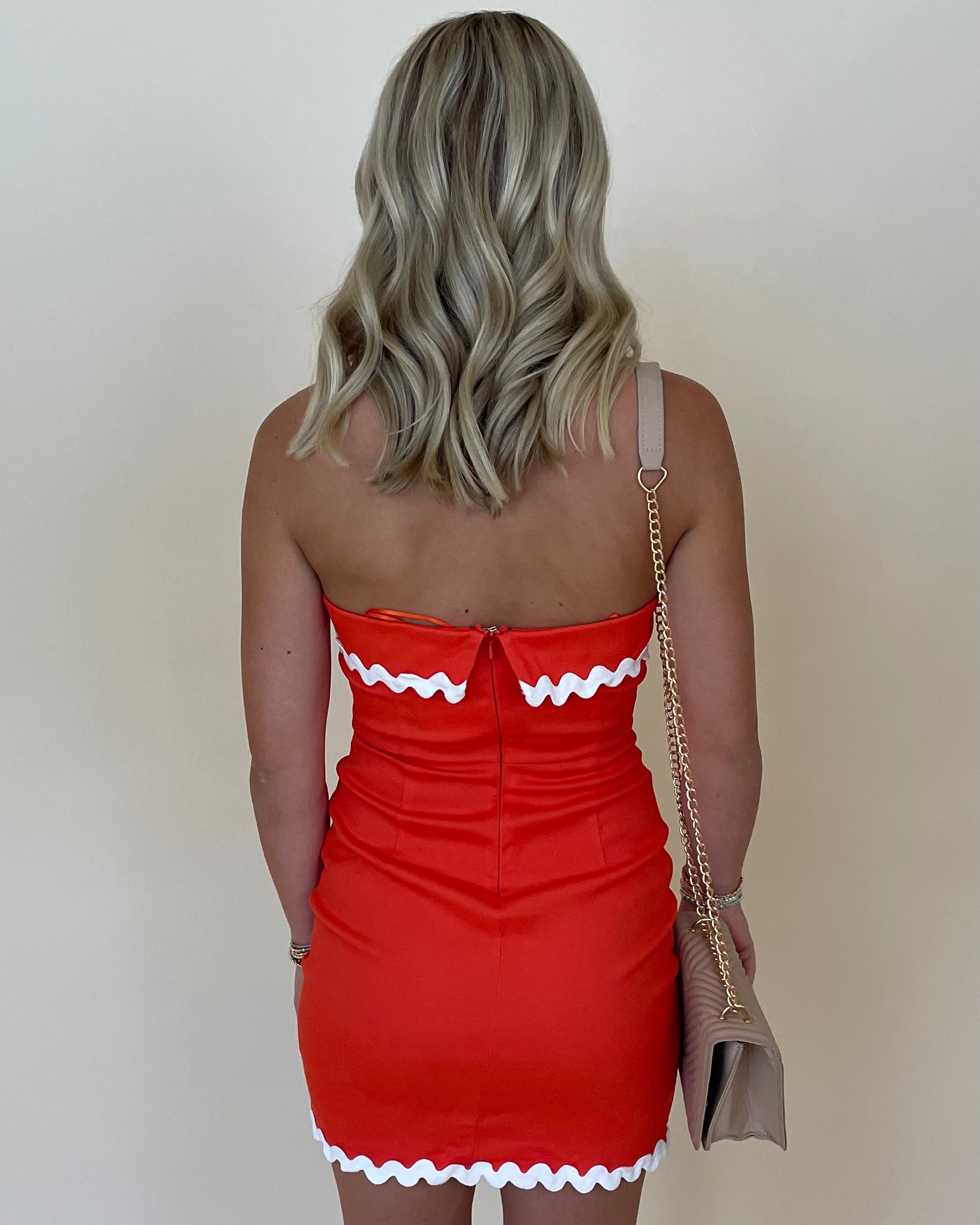 Happy Gameday Orange/White Wavy Trim Dress-Shop-Womens-Boutique-Clothing