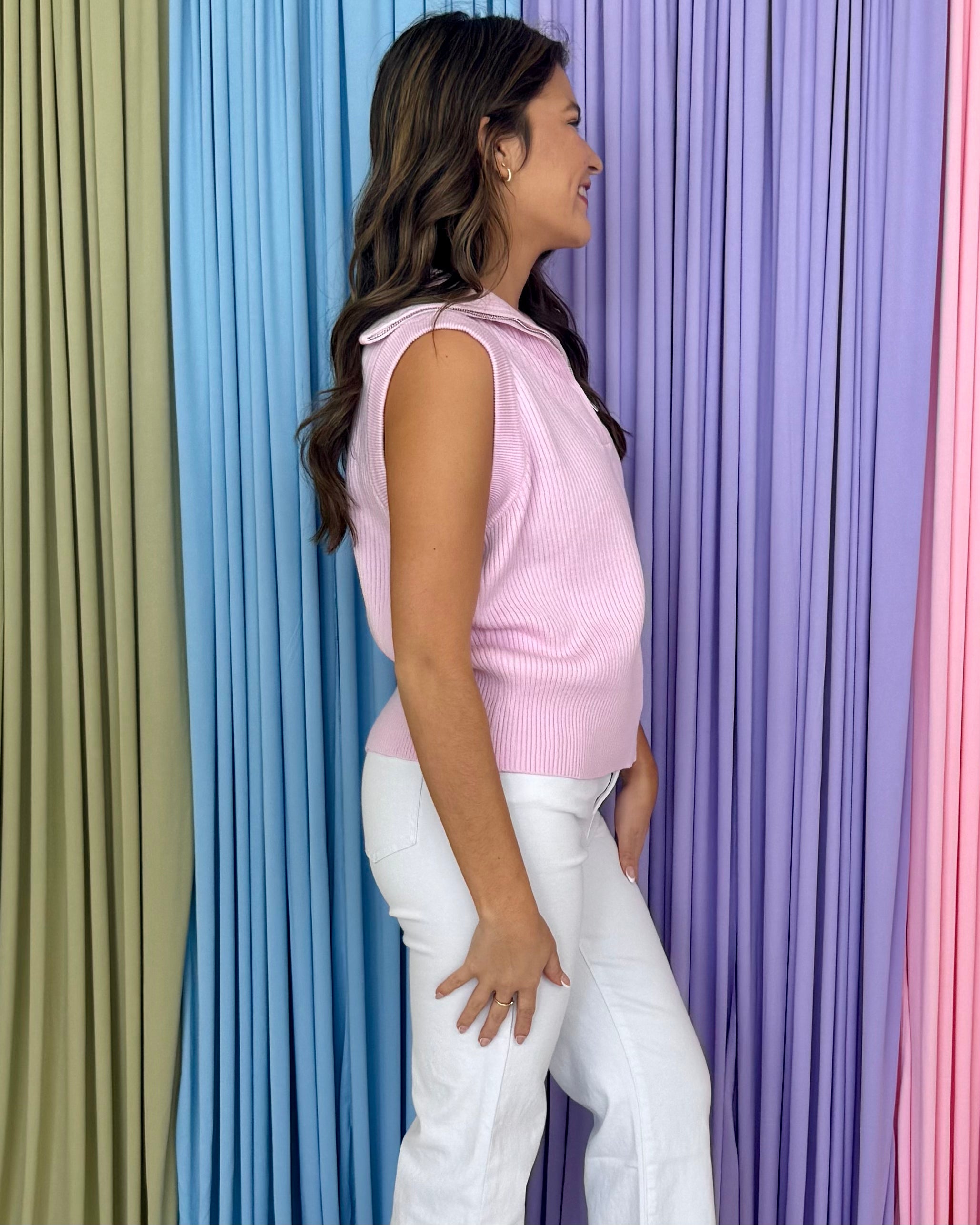 True Beauty Pink Sleeveless Zip Up Sweater-Shop-Womens-Boutique-Clothing