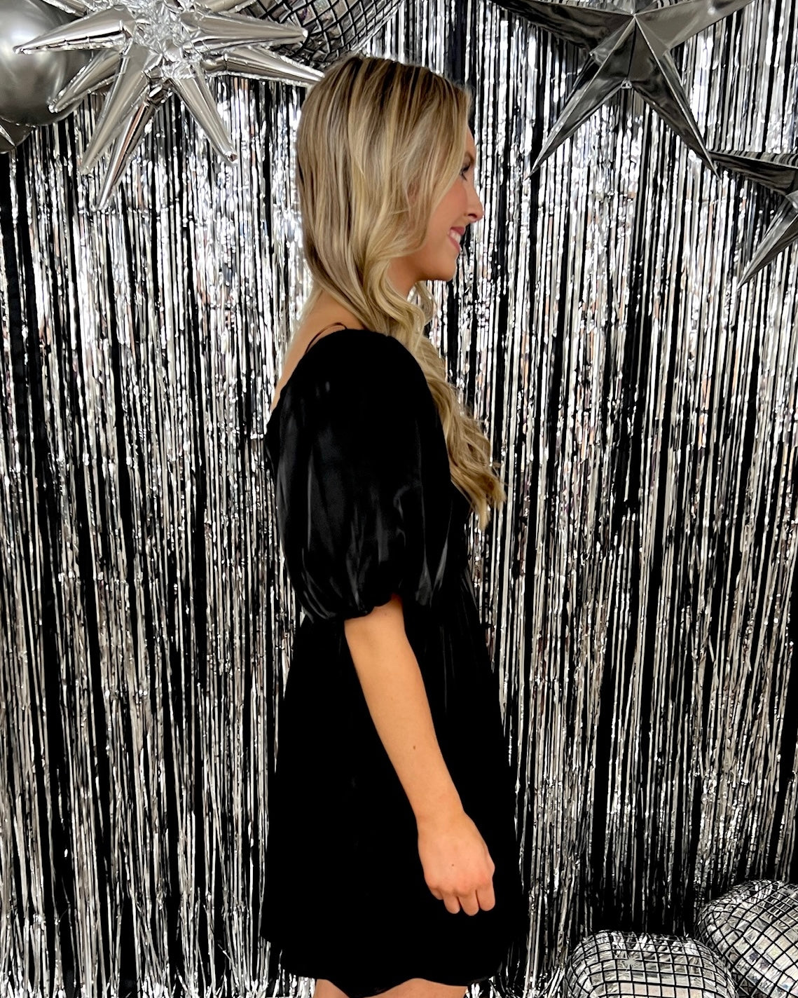 Full Of Stars Black Shiny Pleated Dress-Shop-Womens-Boutique-Clothing