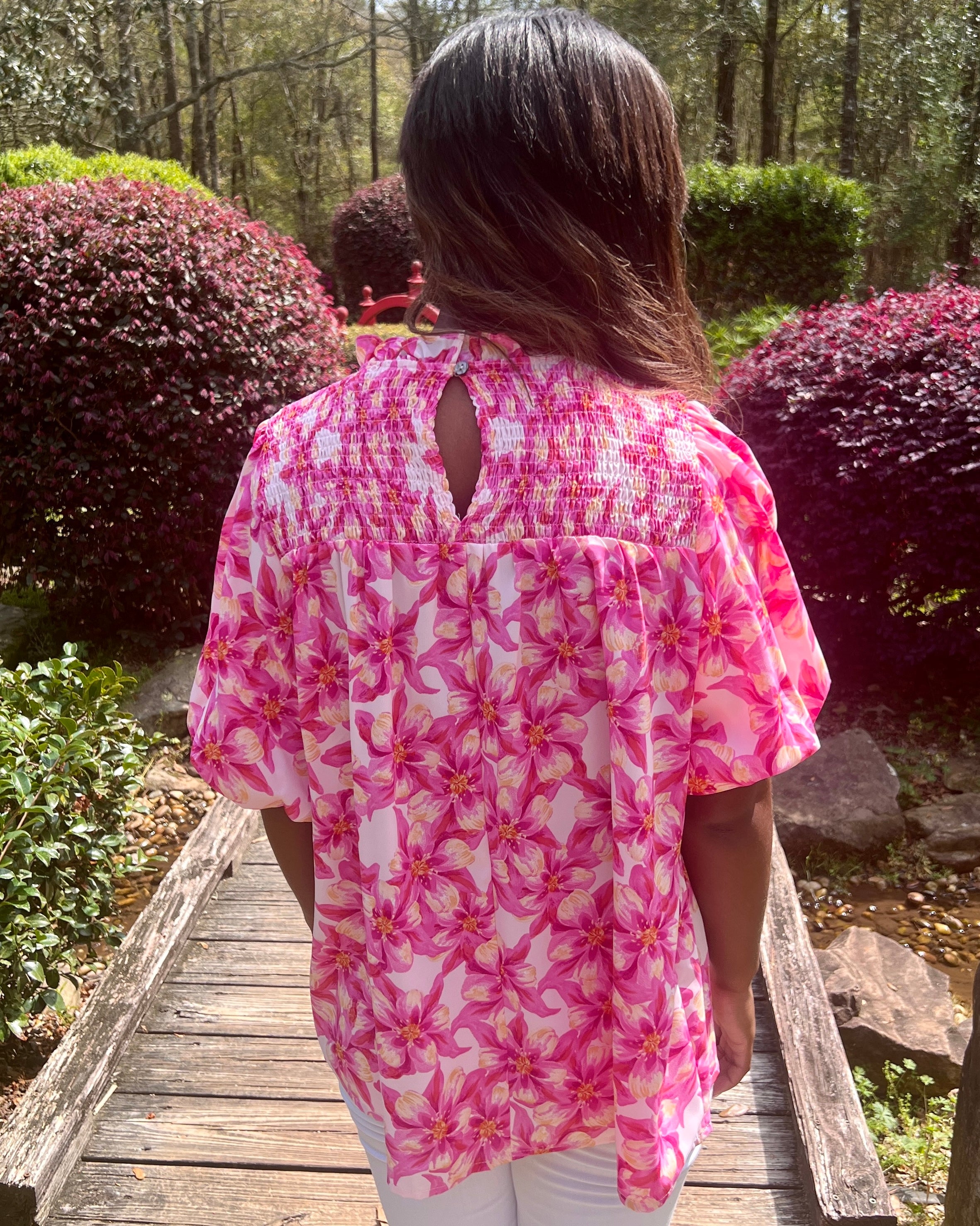 All Of It Pink Floral Smocked Top-Shop-Womens-Boutique-Clothing