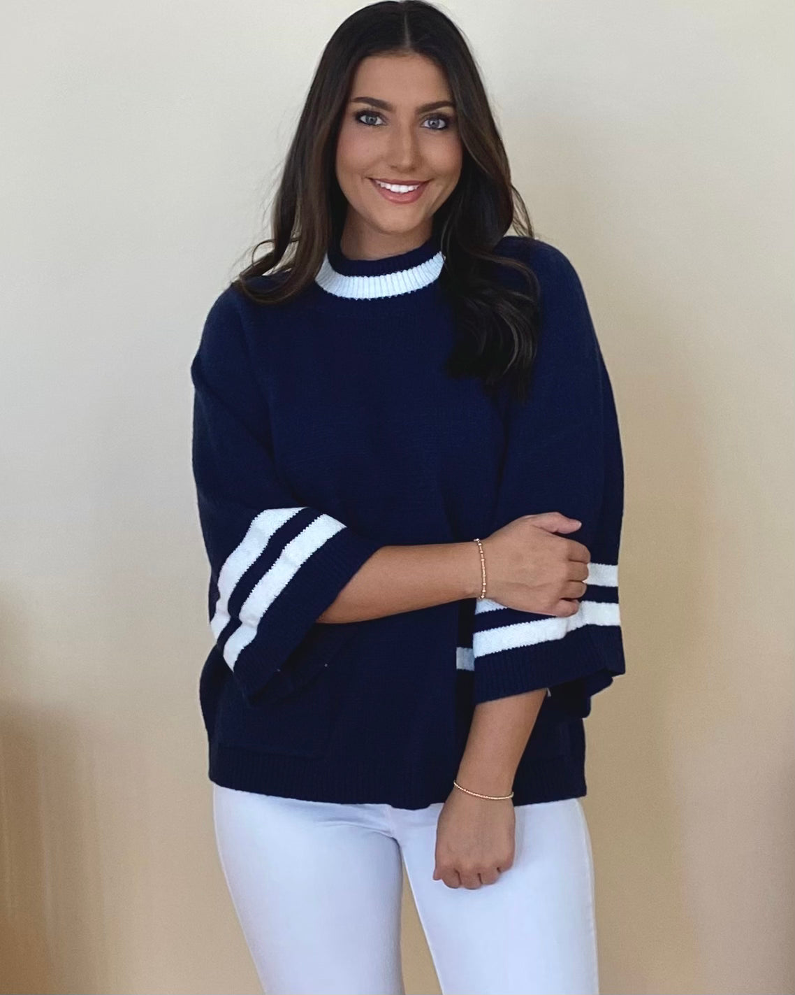 Here Today Navy/White Striped Sweater-Shop-Womens-Boutique-Clothing