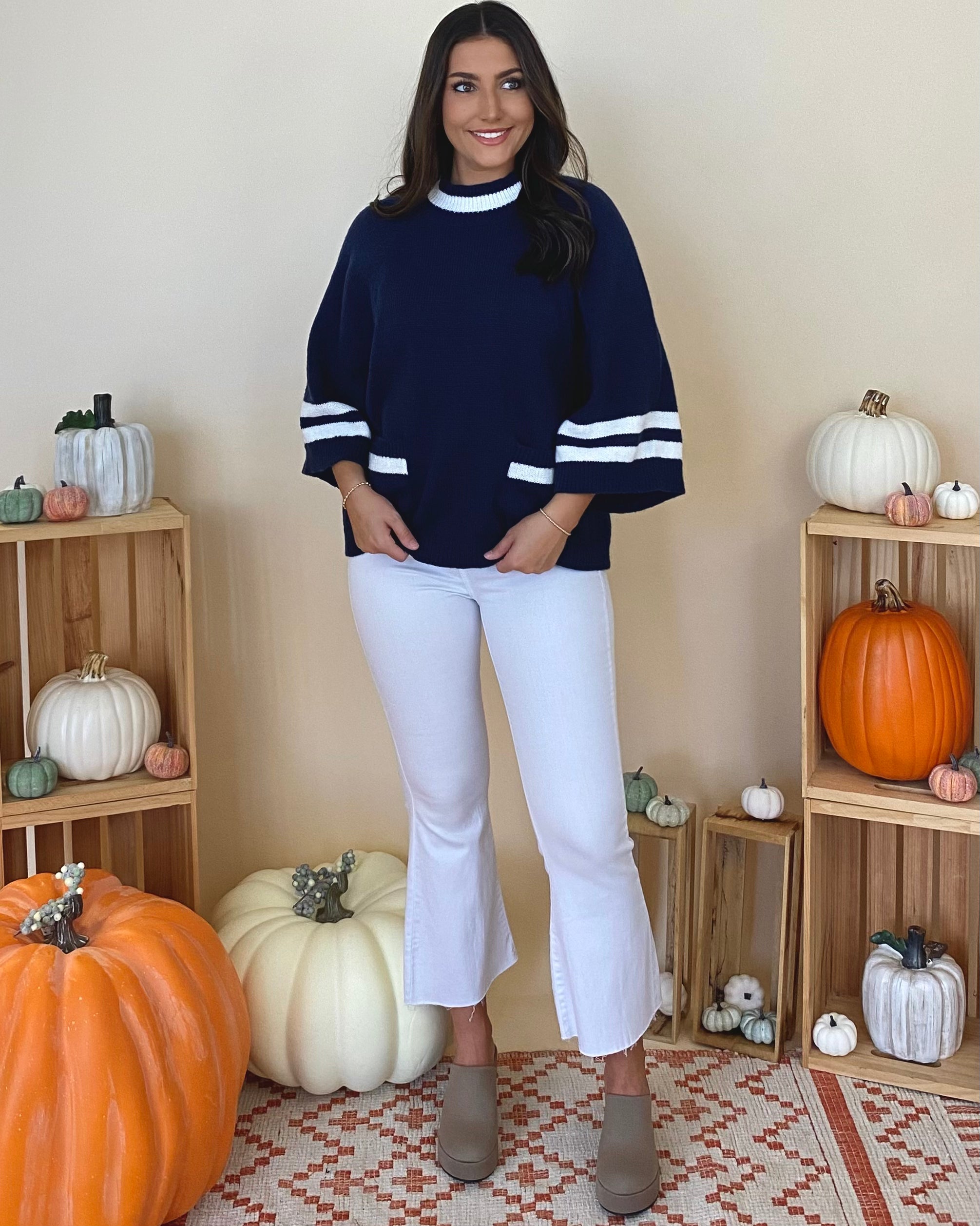 Here Today Navy/White Striped Sweater-Shop-Womens-Boutique-Clothing