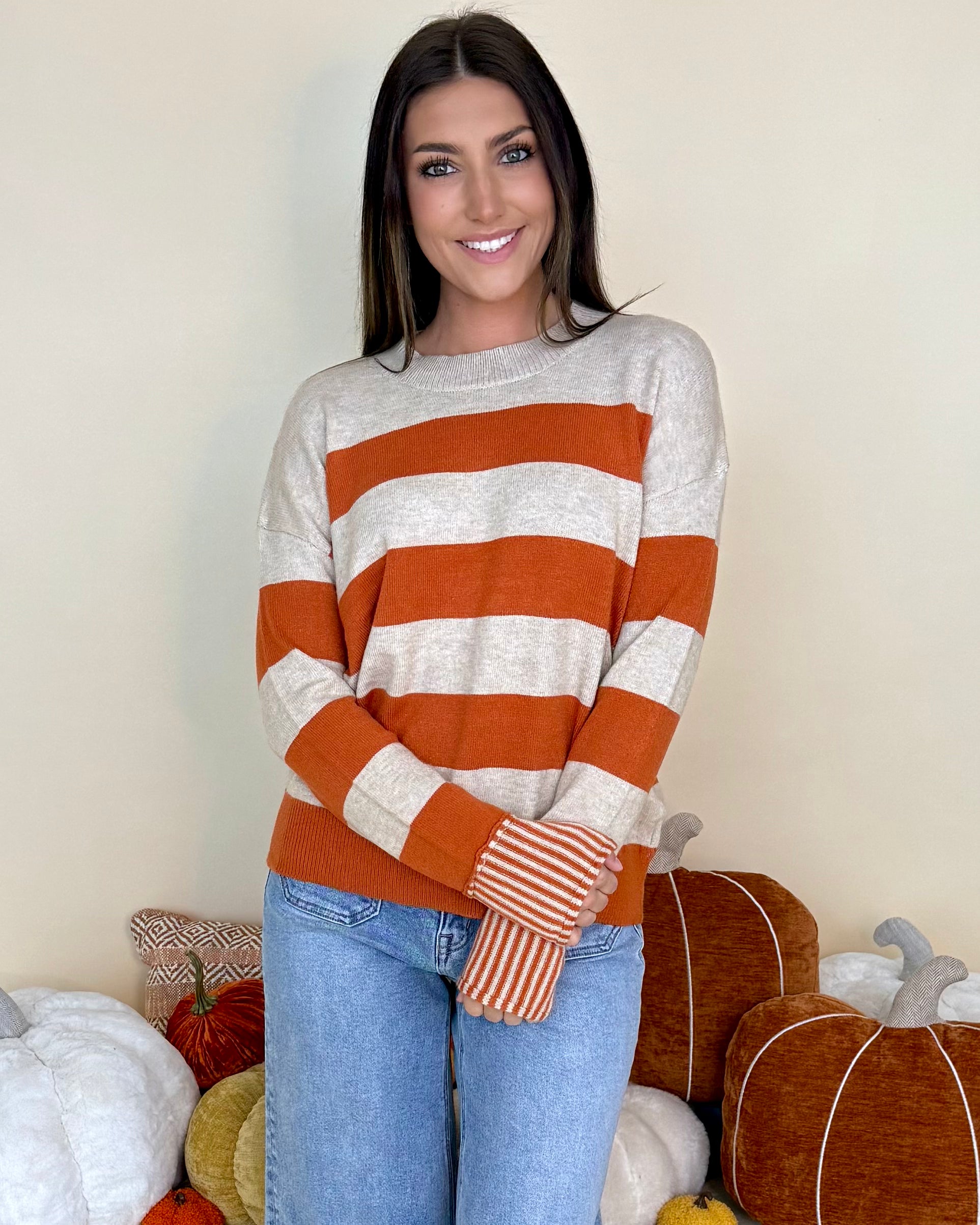 Found The Warmth Pumpkin Striped Sweater-Shop-Womens-Boutique-Clothing