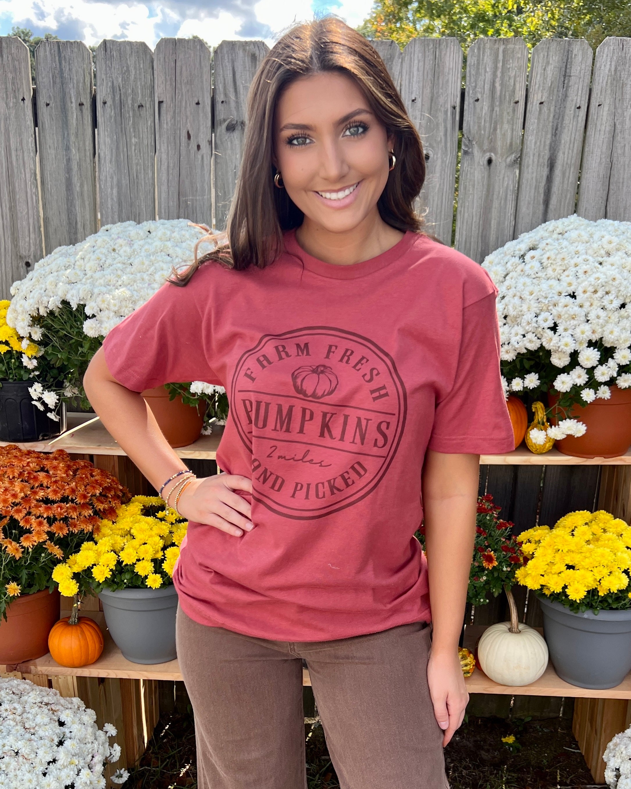 Picking Pumpkins Terra Cotta Fresh Pumpkins Tee-Shop-Womens-Boutique-Clothing