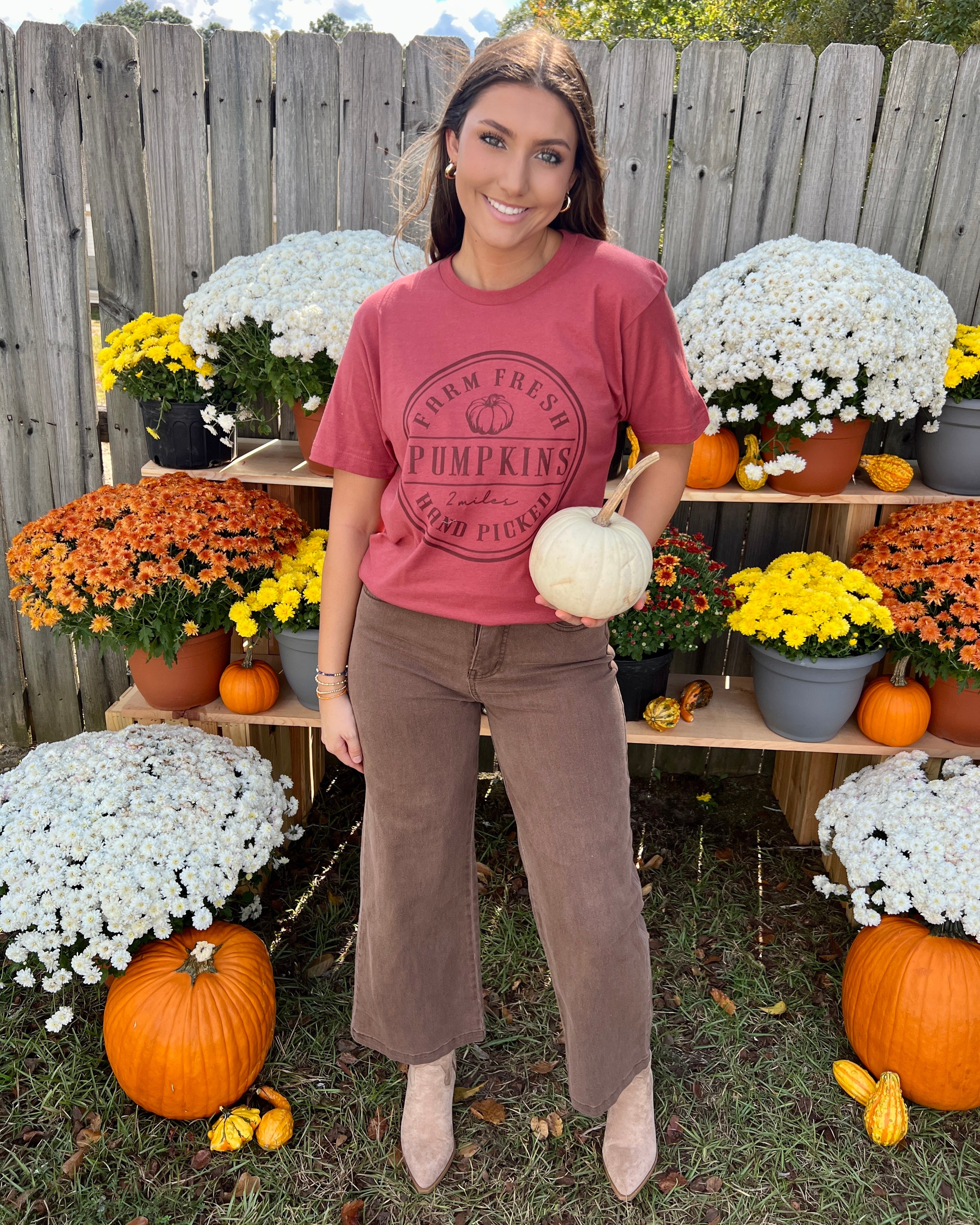 Picking Pumpkins Terra Cotta Fresh Pumpkins Tee-Shop-Womens-Boutique-Clothing