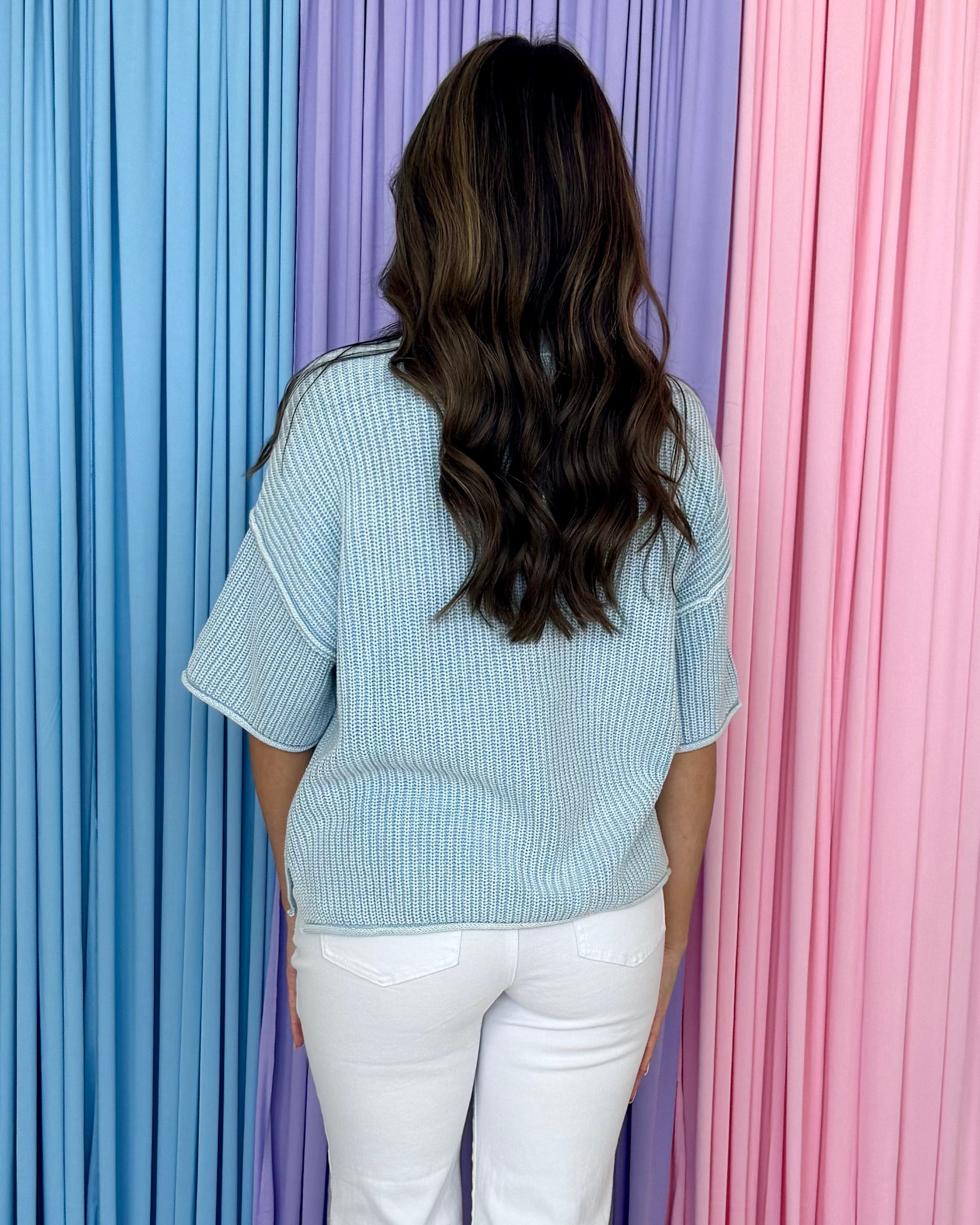 Essential Need Light Blue Washed Raw Edge Sweater-Shop-Womens-Boutique-Clothing