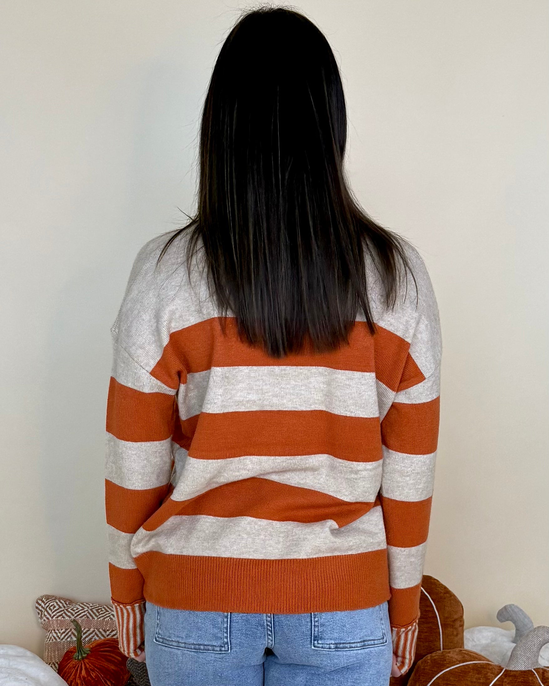 Found The Warmth Pumpkin Striped Sweater-Shop-Womens-Boutique-Clothing