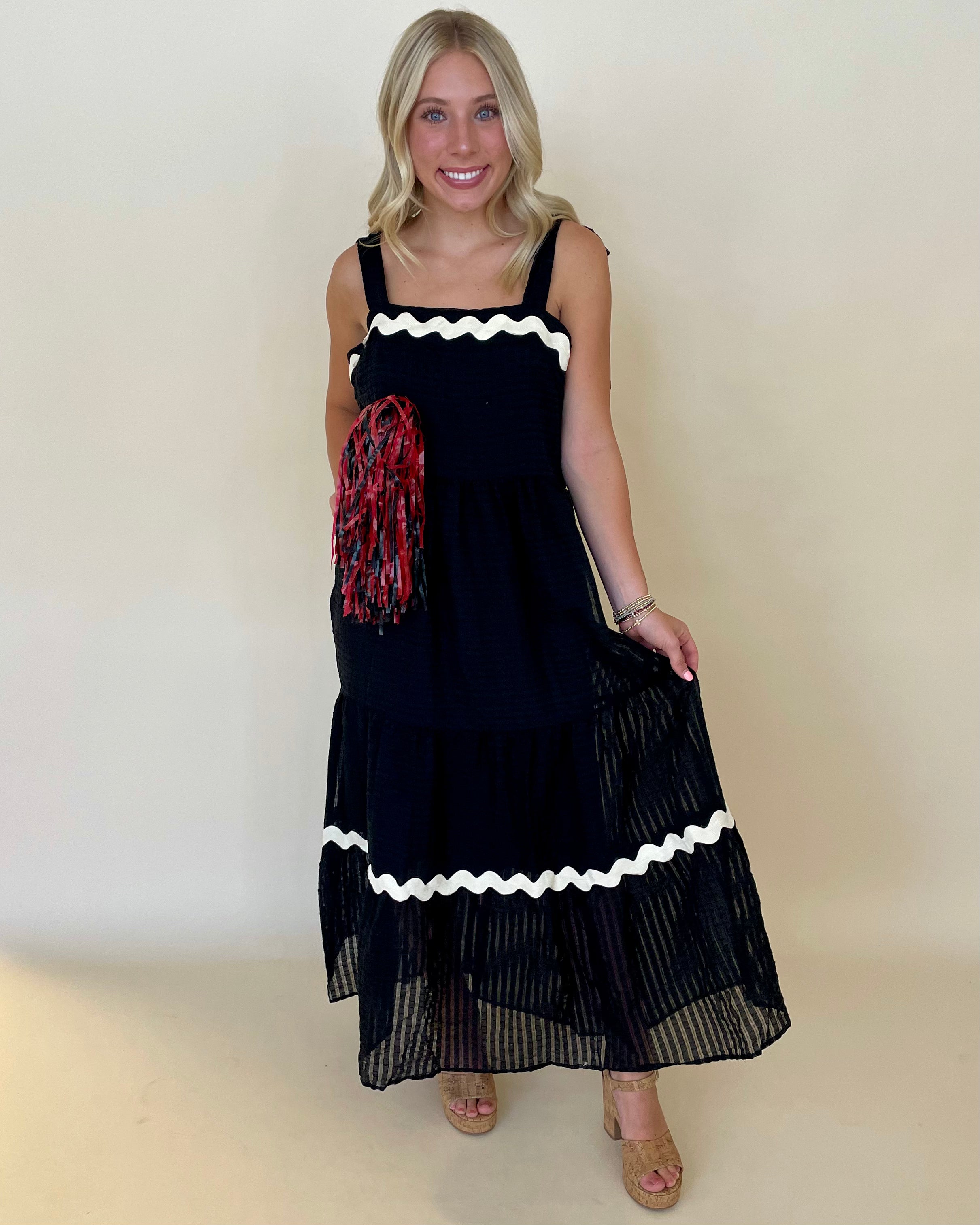 Do It All Black Ric Rac Midi Dress-Shop-Womens-Boutique-Clothing