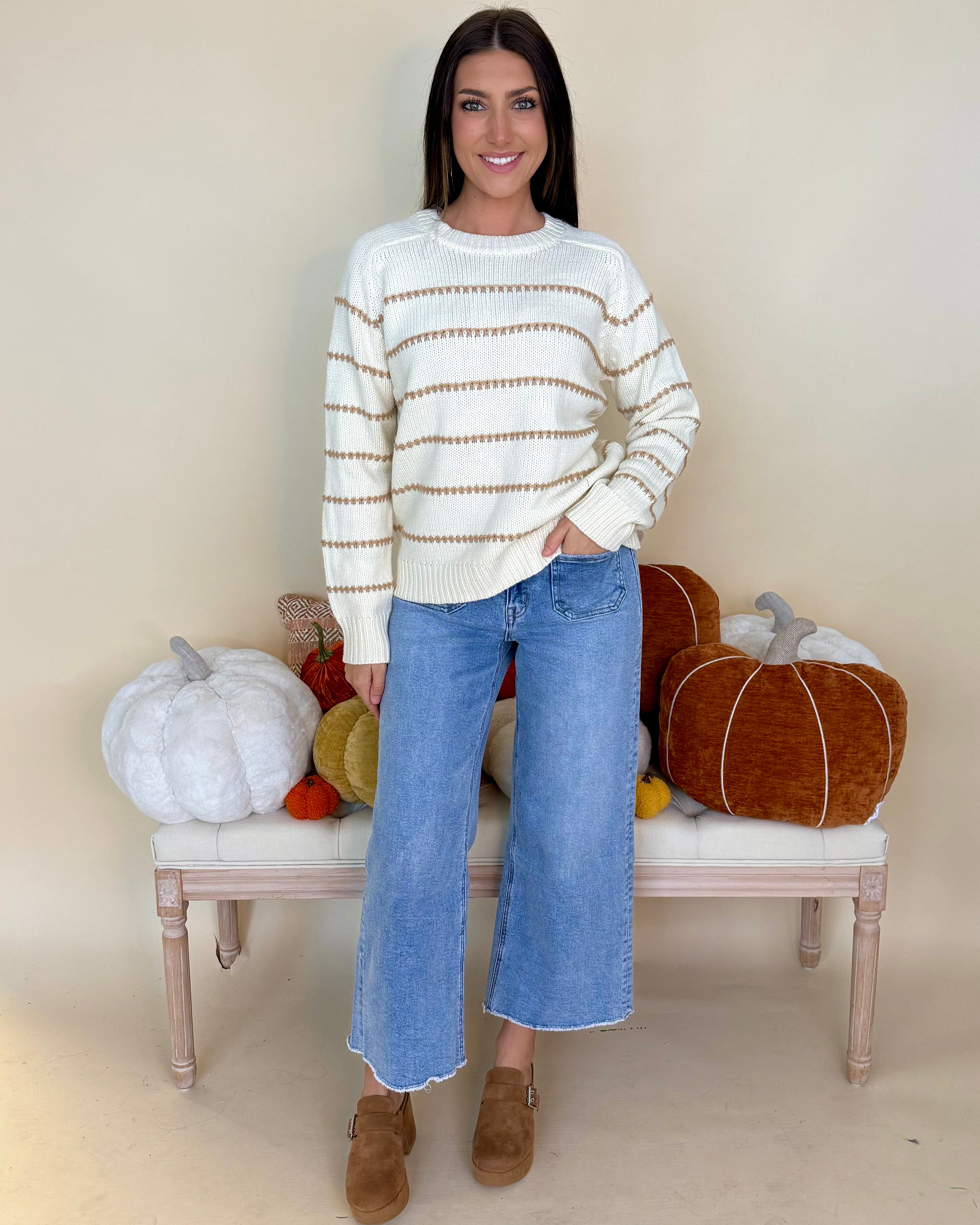 Still With You Ivory/Camel Striped Sweater-Shop-Womens-Boutique-Clothing