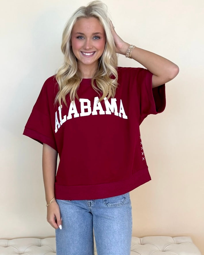 Gameday Dk Red ¨Alabama¨ Ribbed Sweatshirt-Shop-Womens-Boutique-Clothing