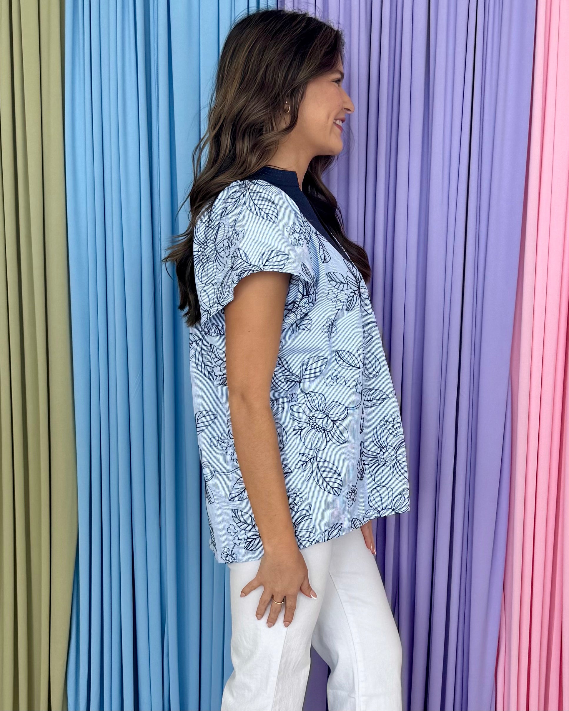Can't Stop Loving You Blue Floral Print Top-Shop-Womens-Boutique-Clothing