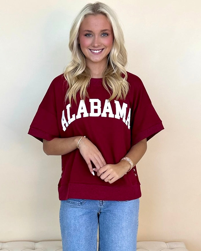 Gameday Dk Red ¨Alabama¨ Ribbed Sweatshirt-Shop-Womens-Boutique-Clothing