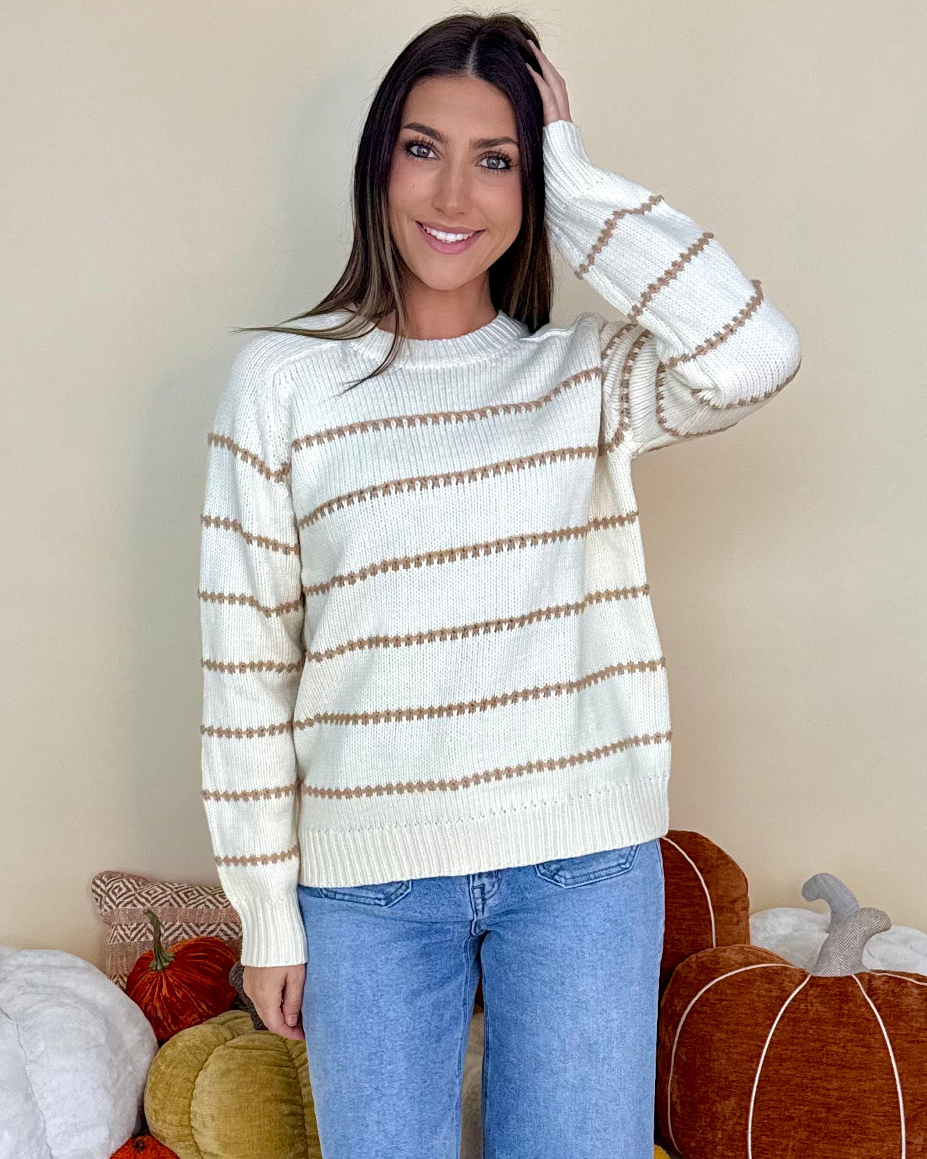 Still With You Ivory/Camel Striped Sweater-Shop-Womens-Boutique-Clothing