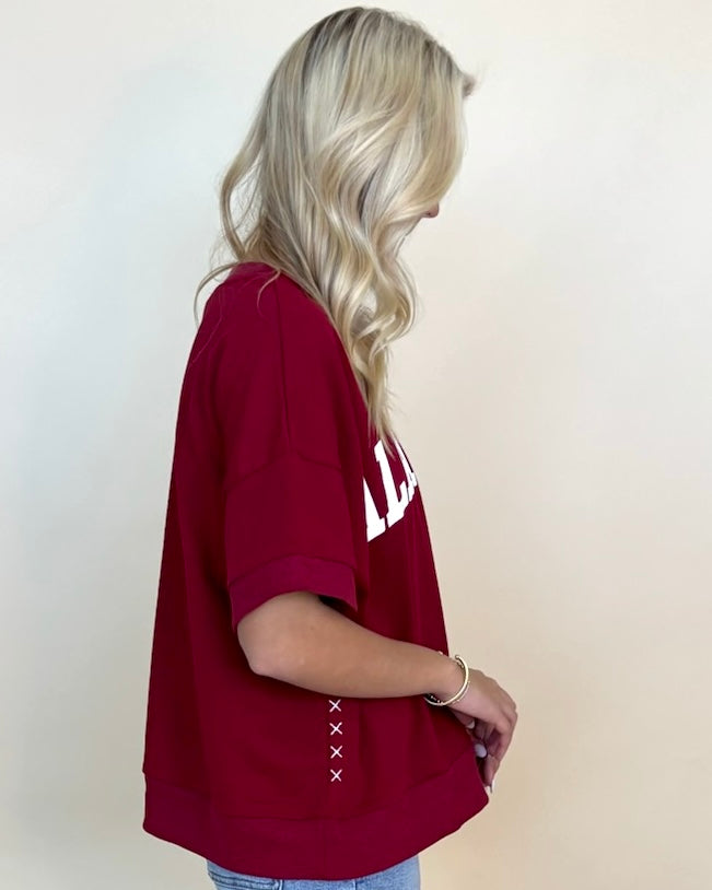 Gameday Dk Red ¨Alabama¨ Ribbed Sweatshirt-Shop-Womens-Boutique-Clothing